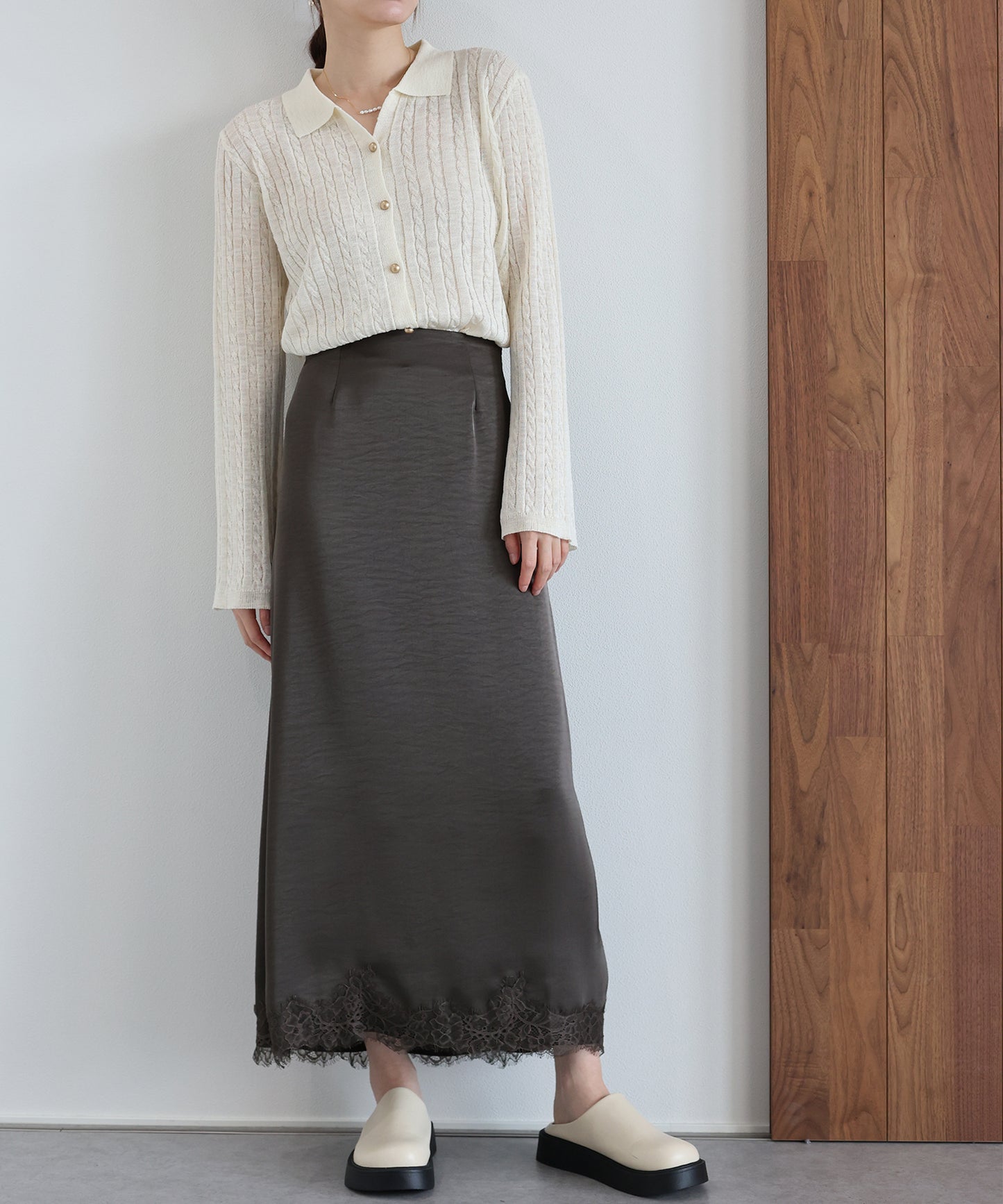 【早割5％OFF】ヘムレースサテンスカート