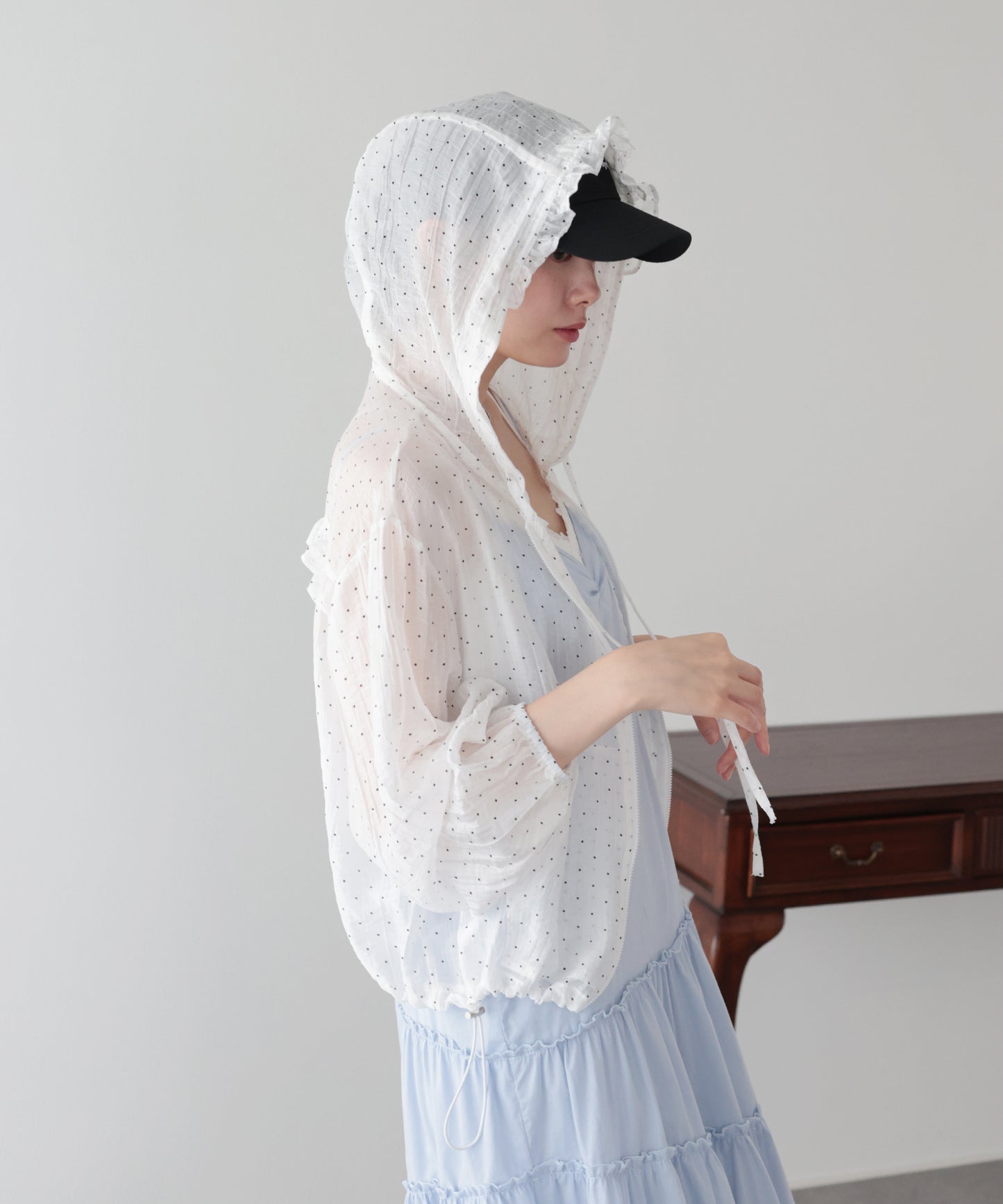 【早割5％OFF】フード付きドットシアーシャツ【メール便】