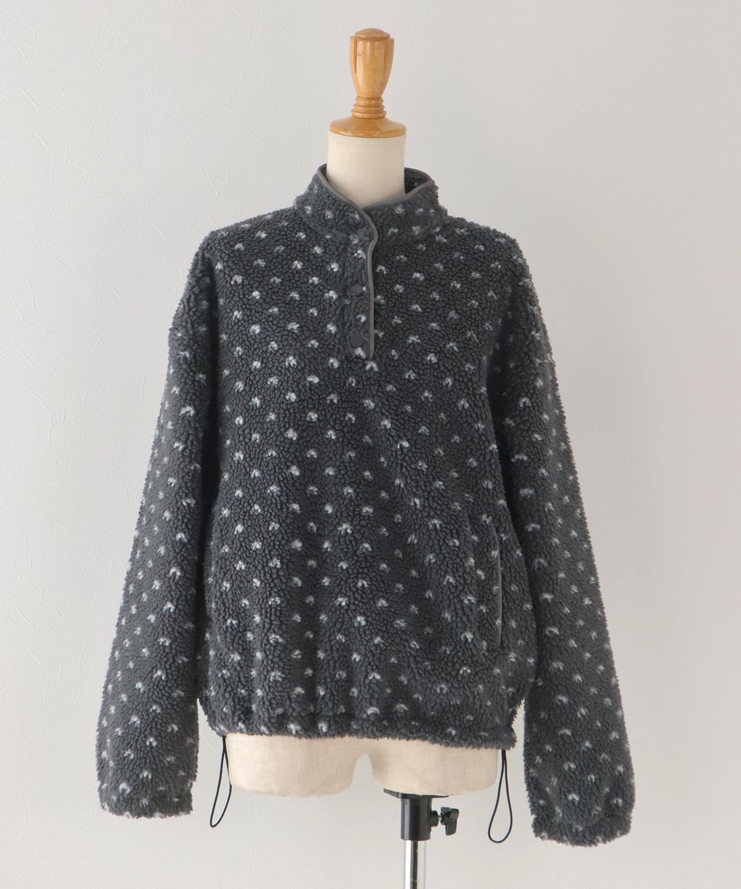 【早割5％OFF】ハート柄ボアハーフボタンプルオーバー