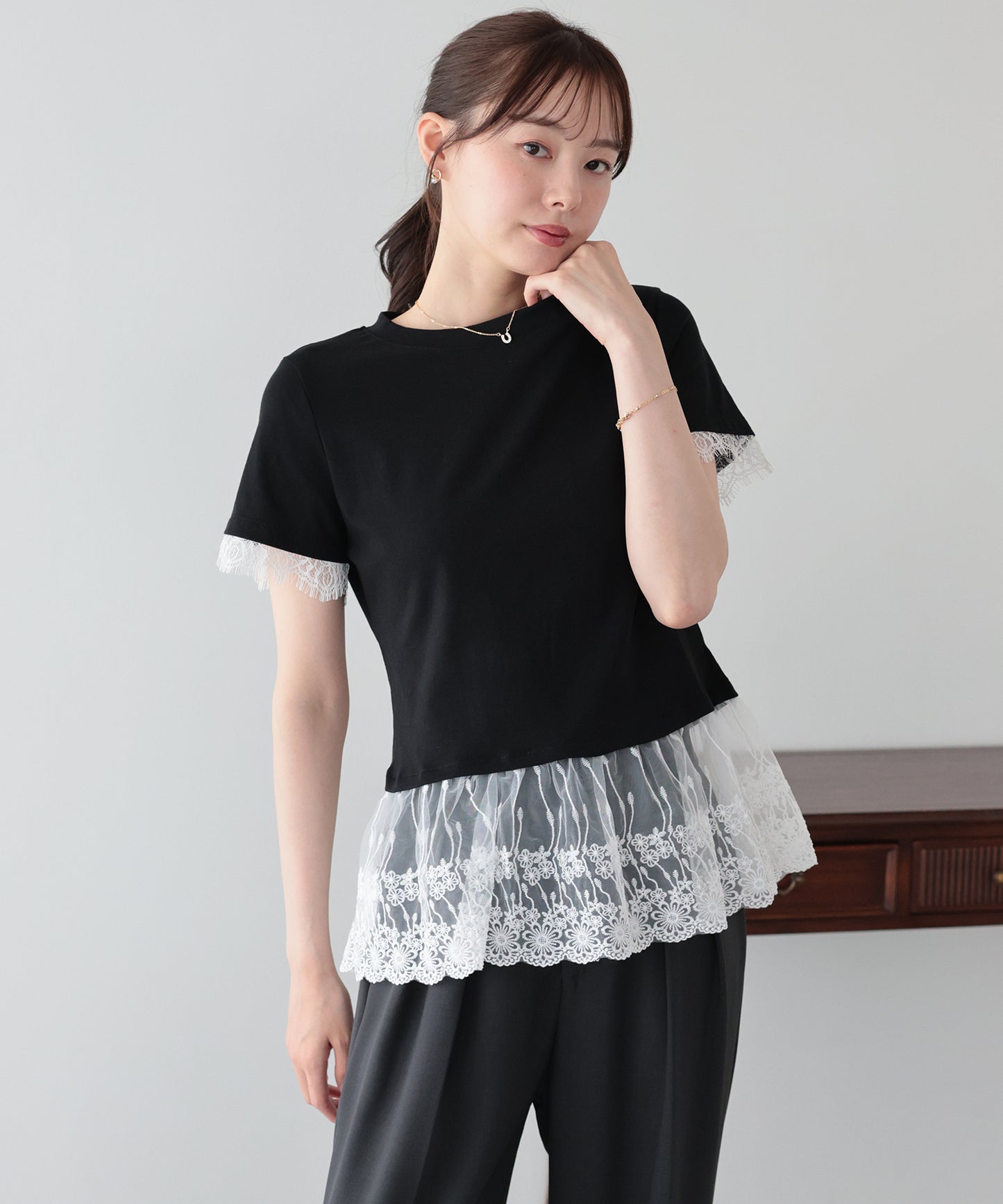 【早割5％OFF】レースドッキングＴシャツ【メール便】