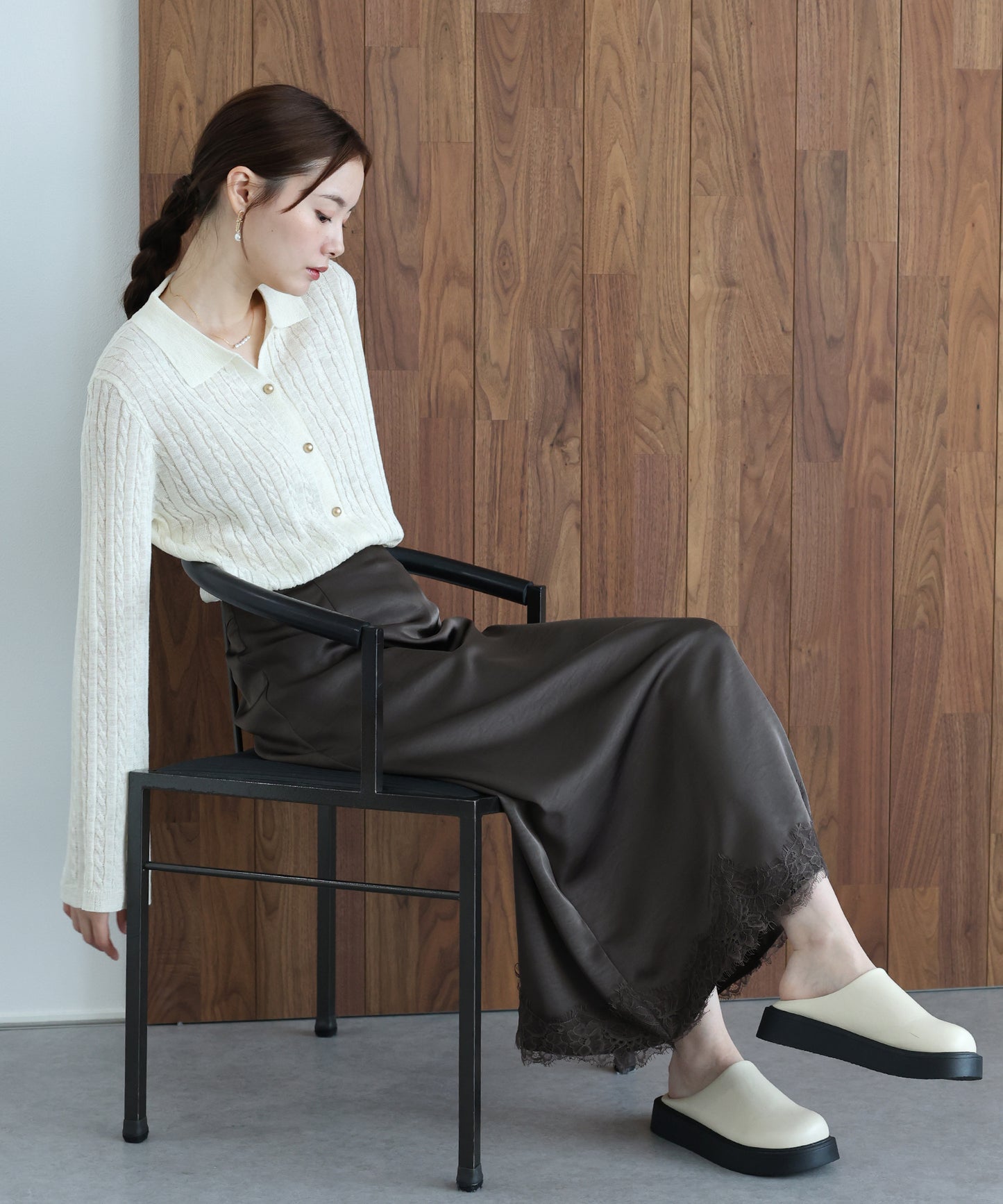 【早割5％OFF】ヘムレースサテンスカート