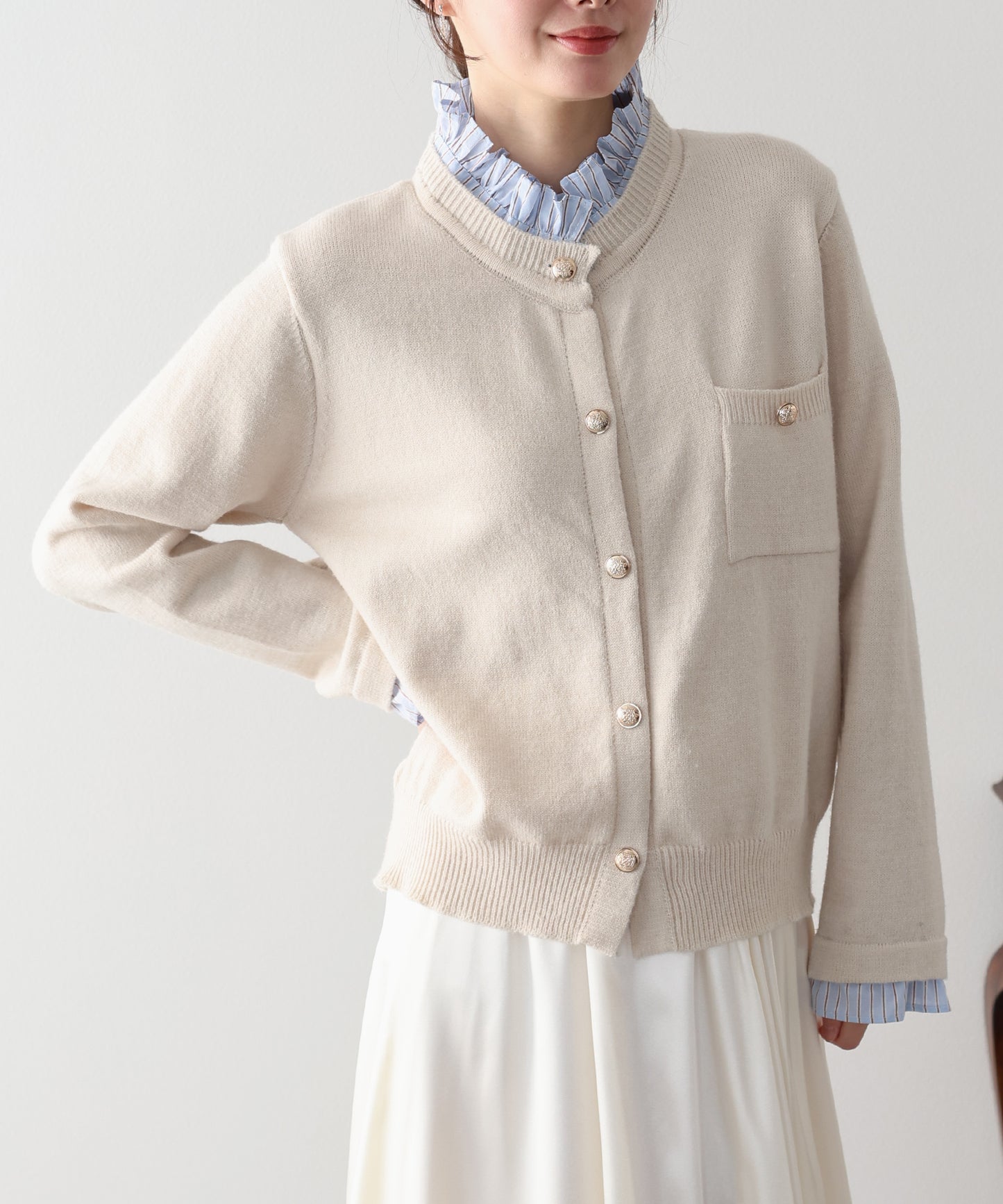 フリルシャツ襟カーディガン