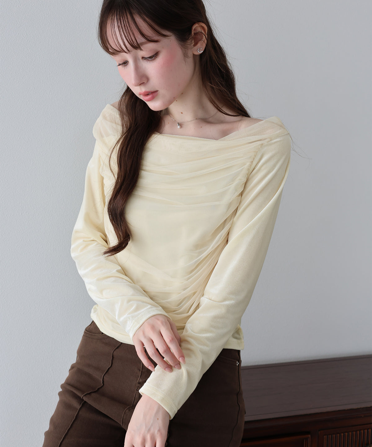 【早割5％OFF】チュールドレープベロアトップス【メール便】