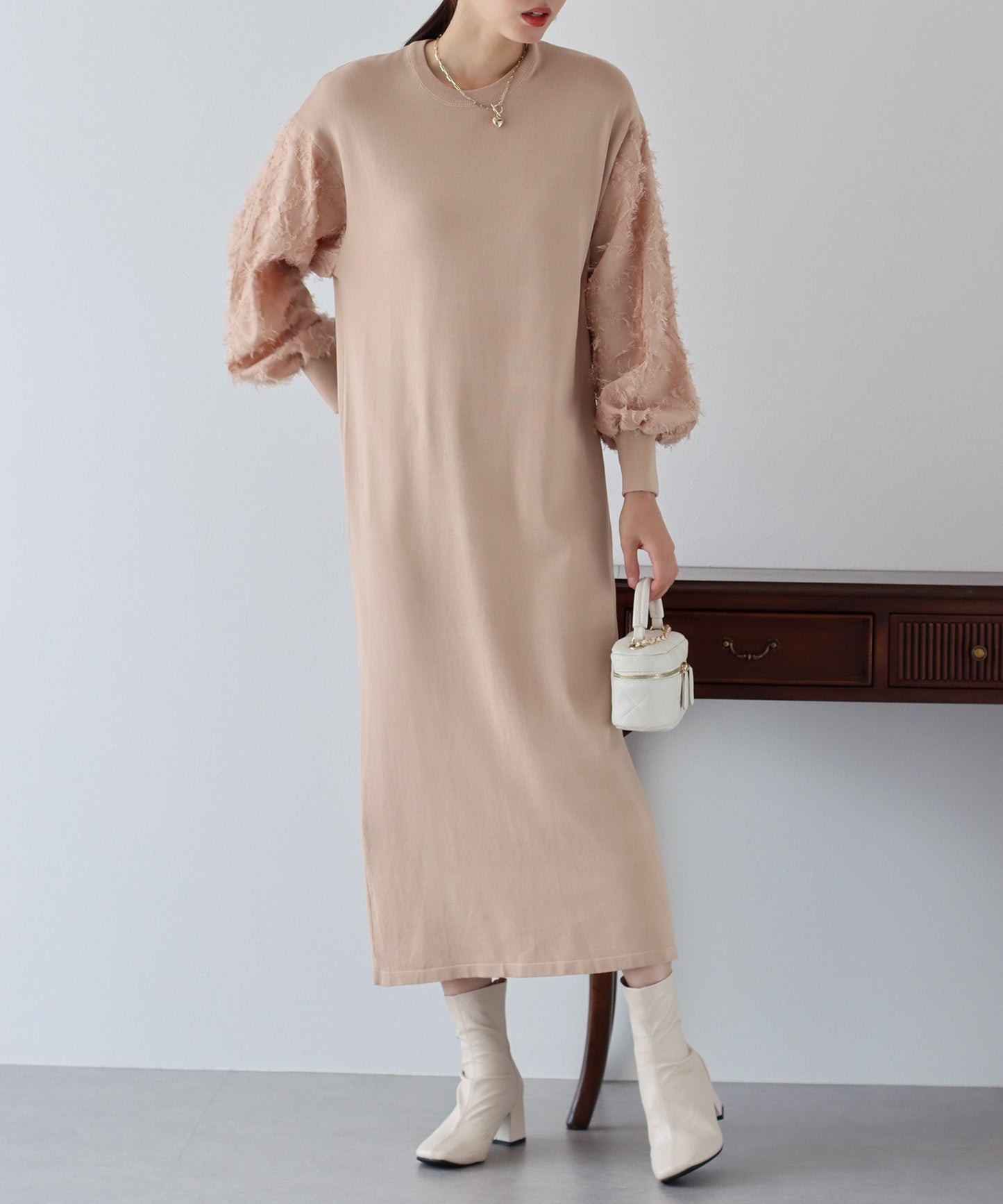 【TIME SALE】カットジャガード袖ニットワンピース