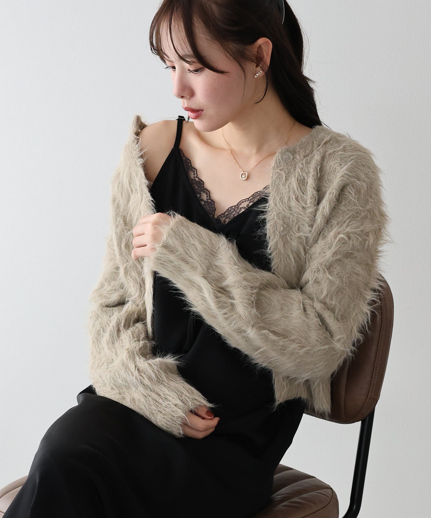 サテンレースキャミワンピース