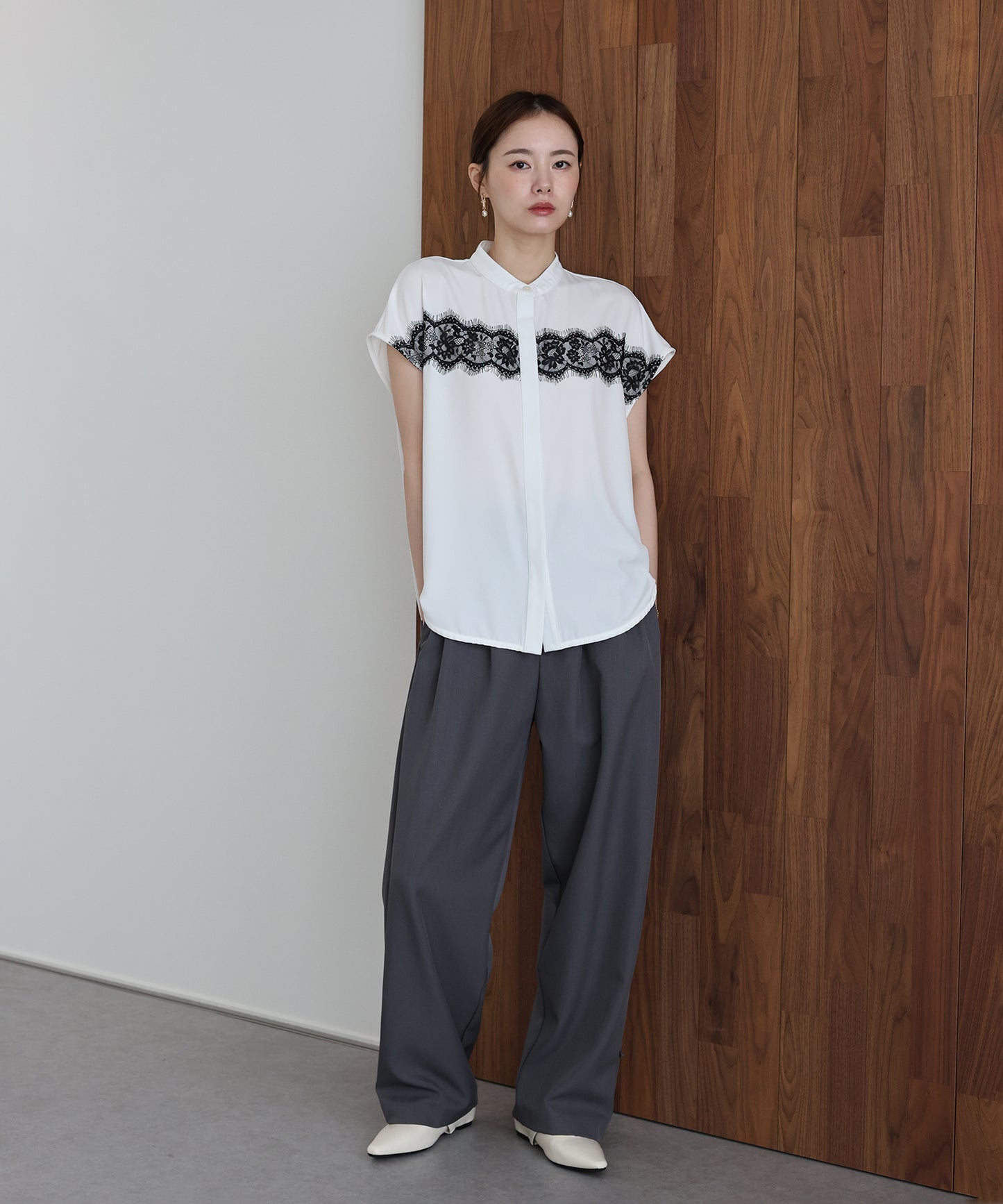【早割5％OFF】レースドッキングフレンチスリーブブラウス【メール便】