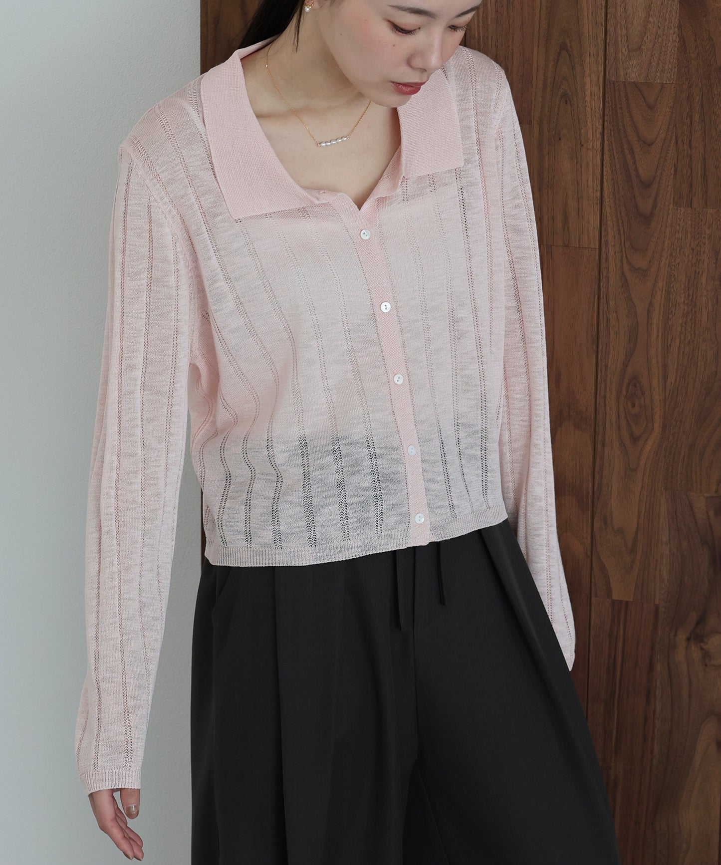 【早割5％OFF】シアーポロニットカーディガン【ネコポス】