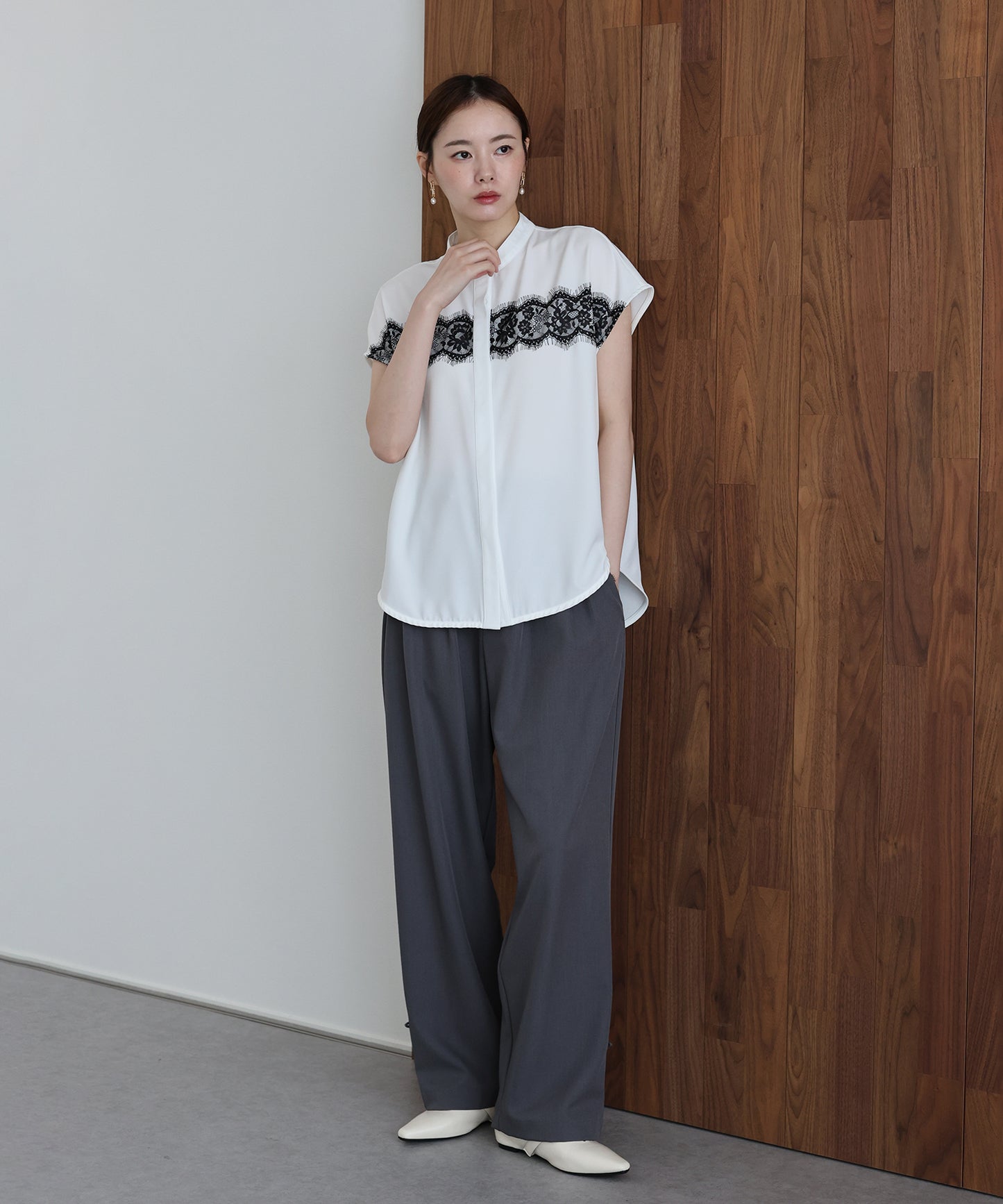 【早割5％OFF】レースドッキングフレンチスリーブブラウス【メール便】