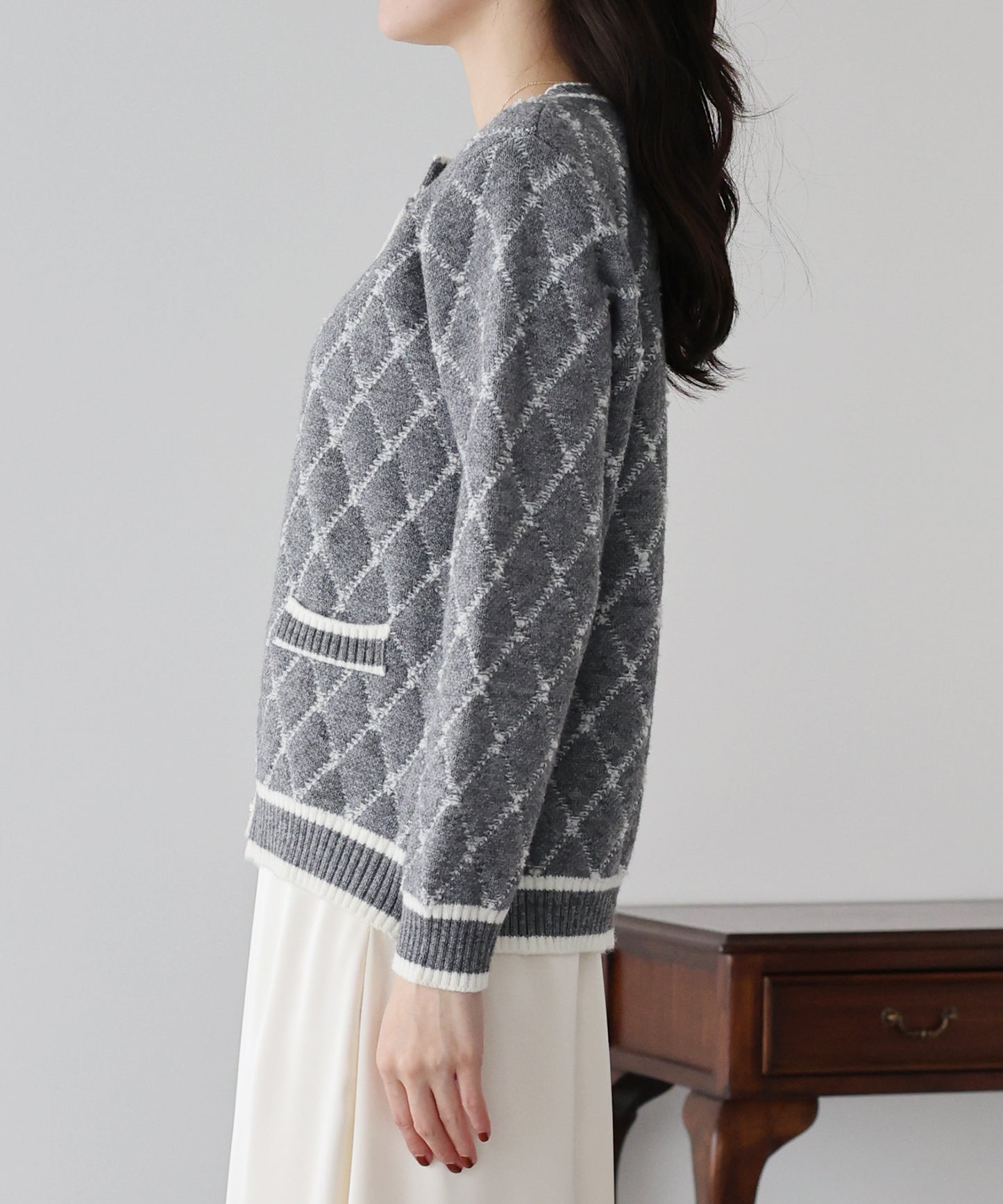 スクエアジャガードカーディガン