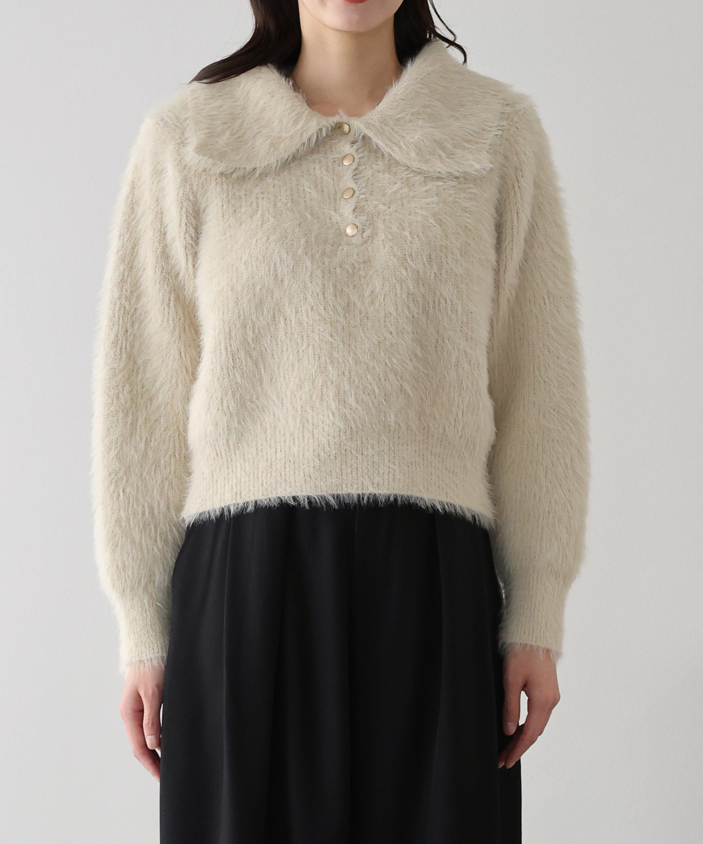 【早割5％OFF】シャギーポロ襟カーディガン