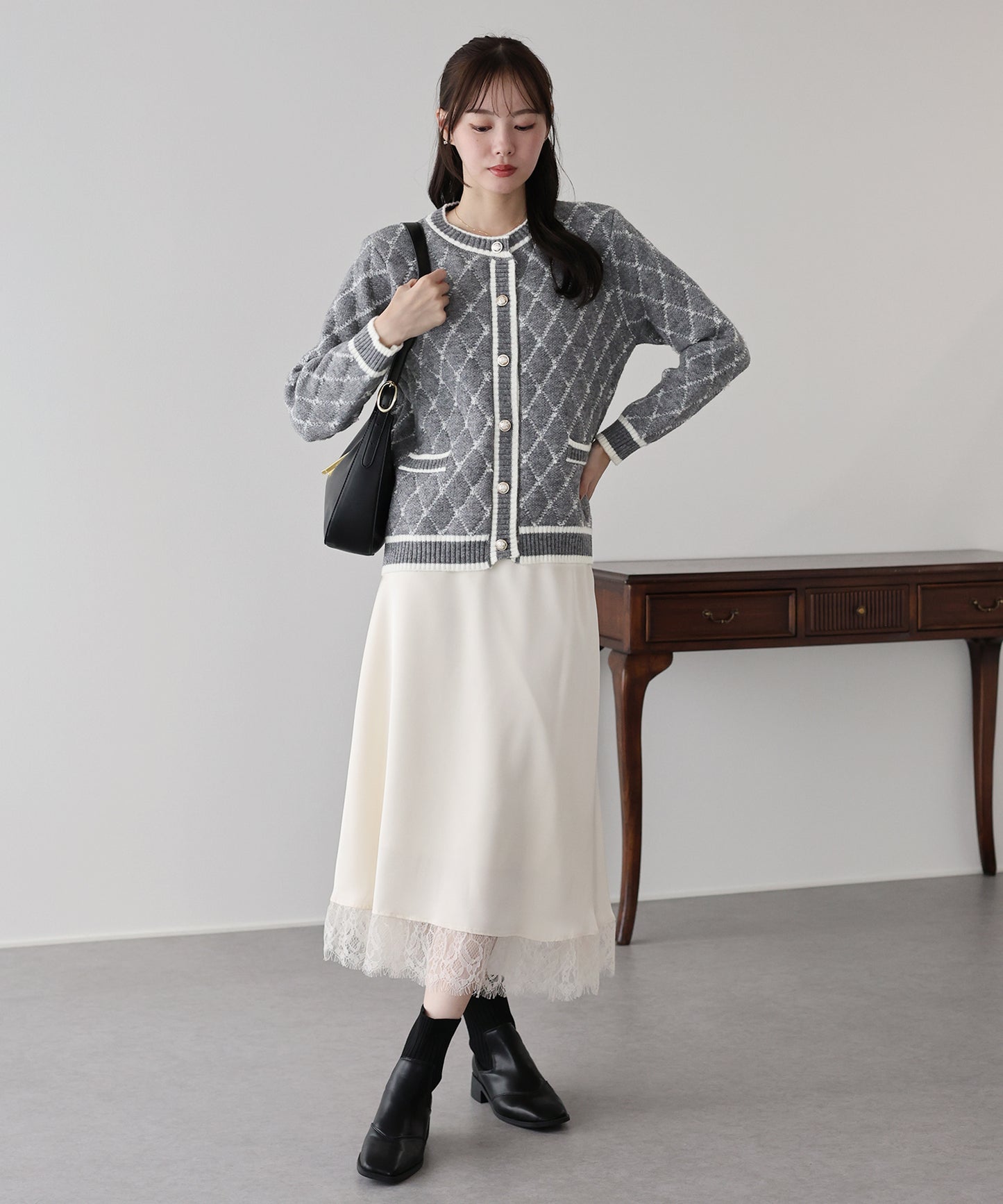 スクエアジャガードカーディガン