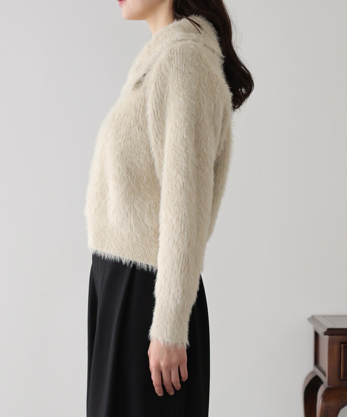 【早割5％OFF】シャギーポロ襟カーディガン