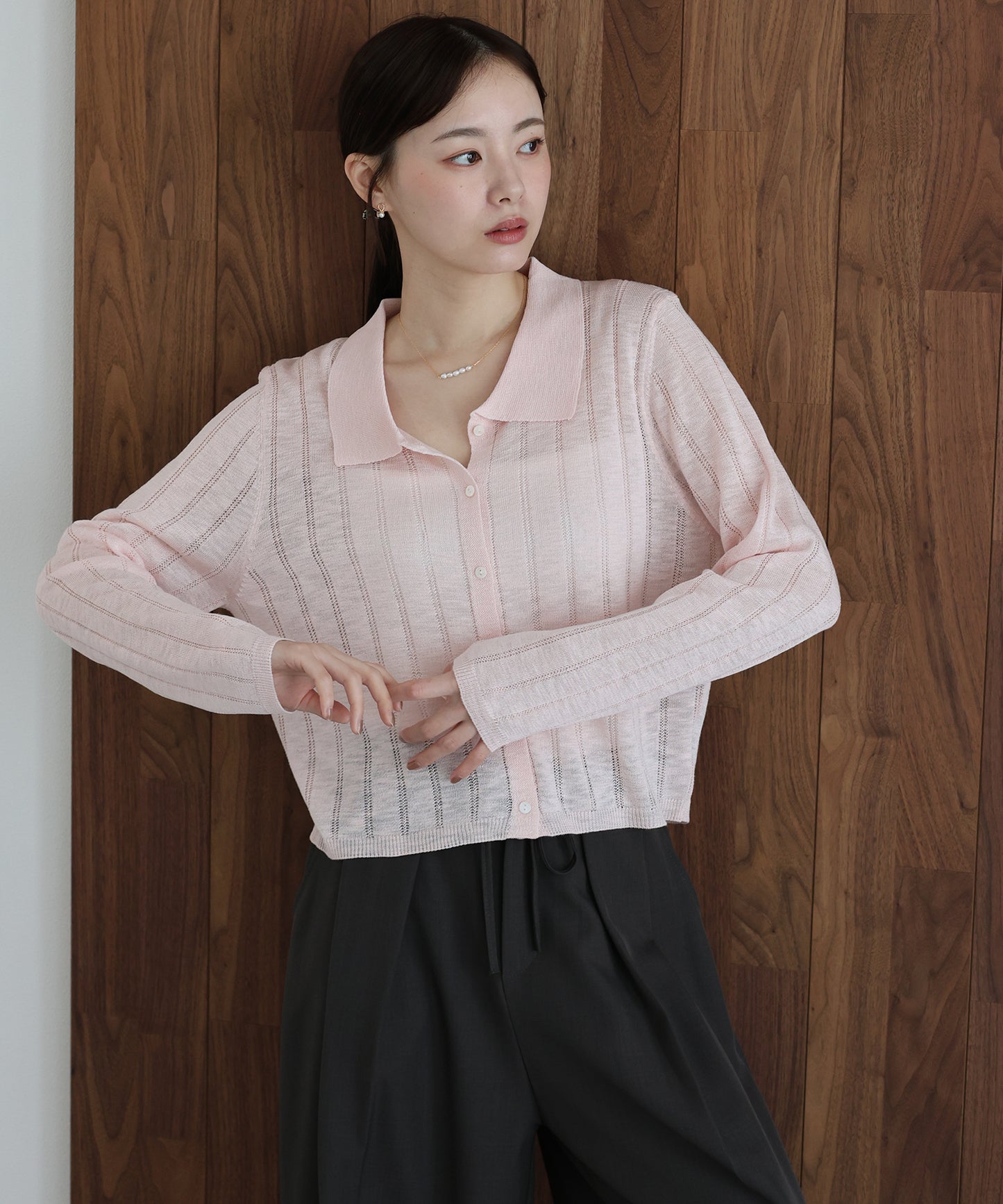 【早割5％OFF】シアーポロニットカーディガン【ネコポス】