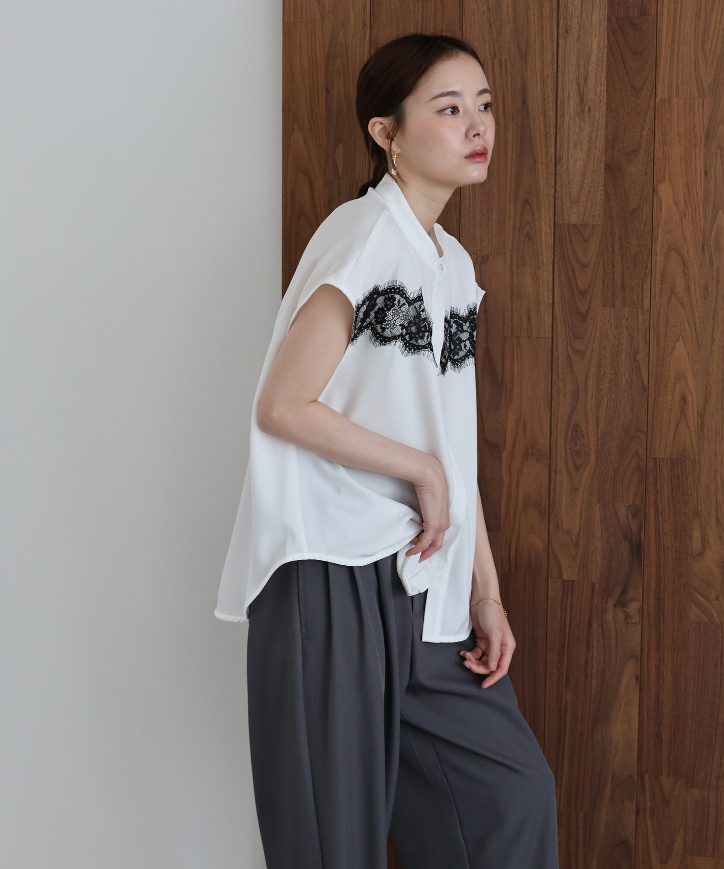 【早割5％OFF】レースドッキングフレンチスリーブブラウス【メール便】