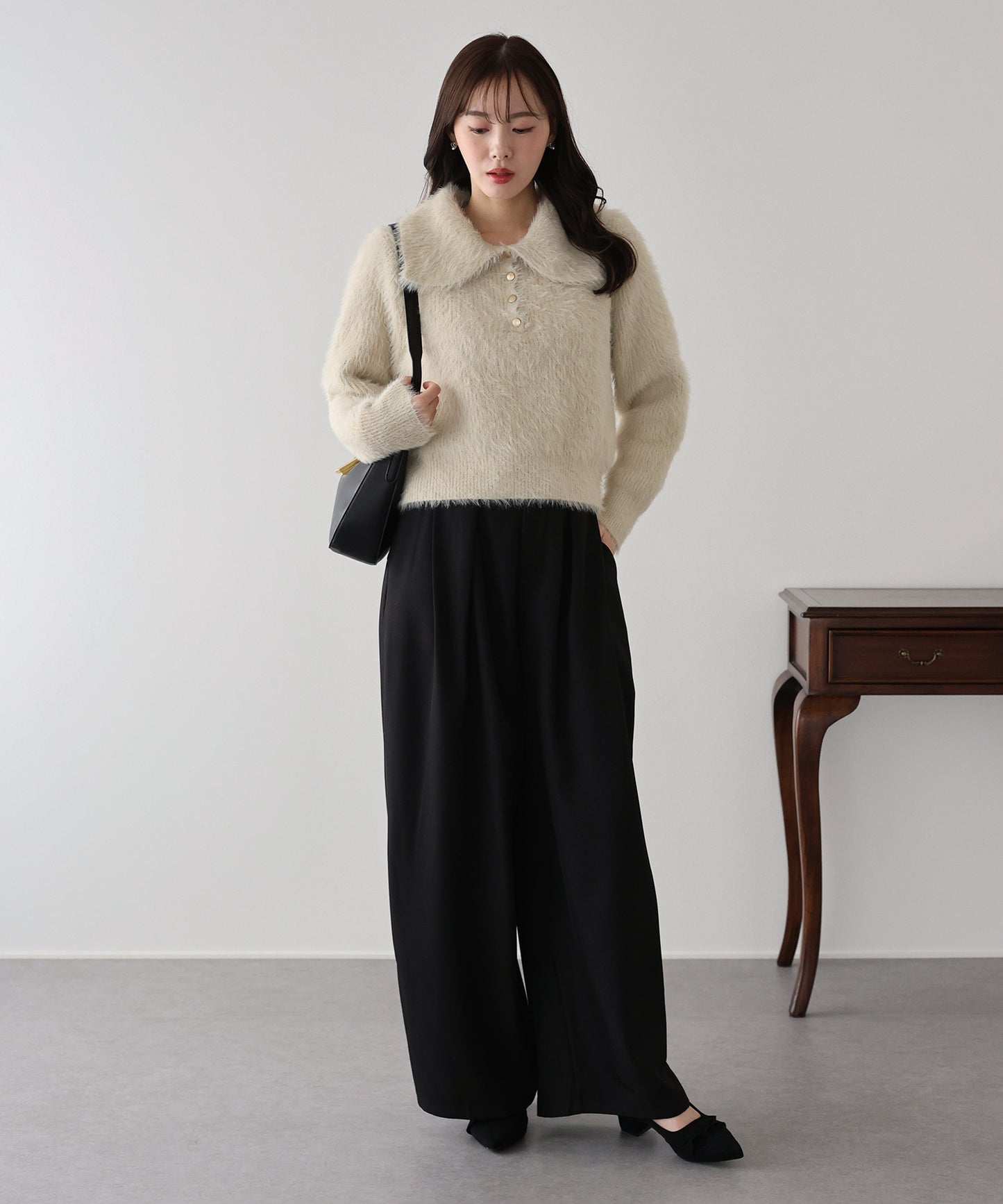 【早割5％OFF】シャギーポロ襟カーディガン