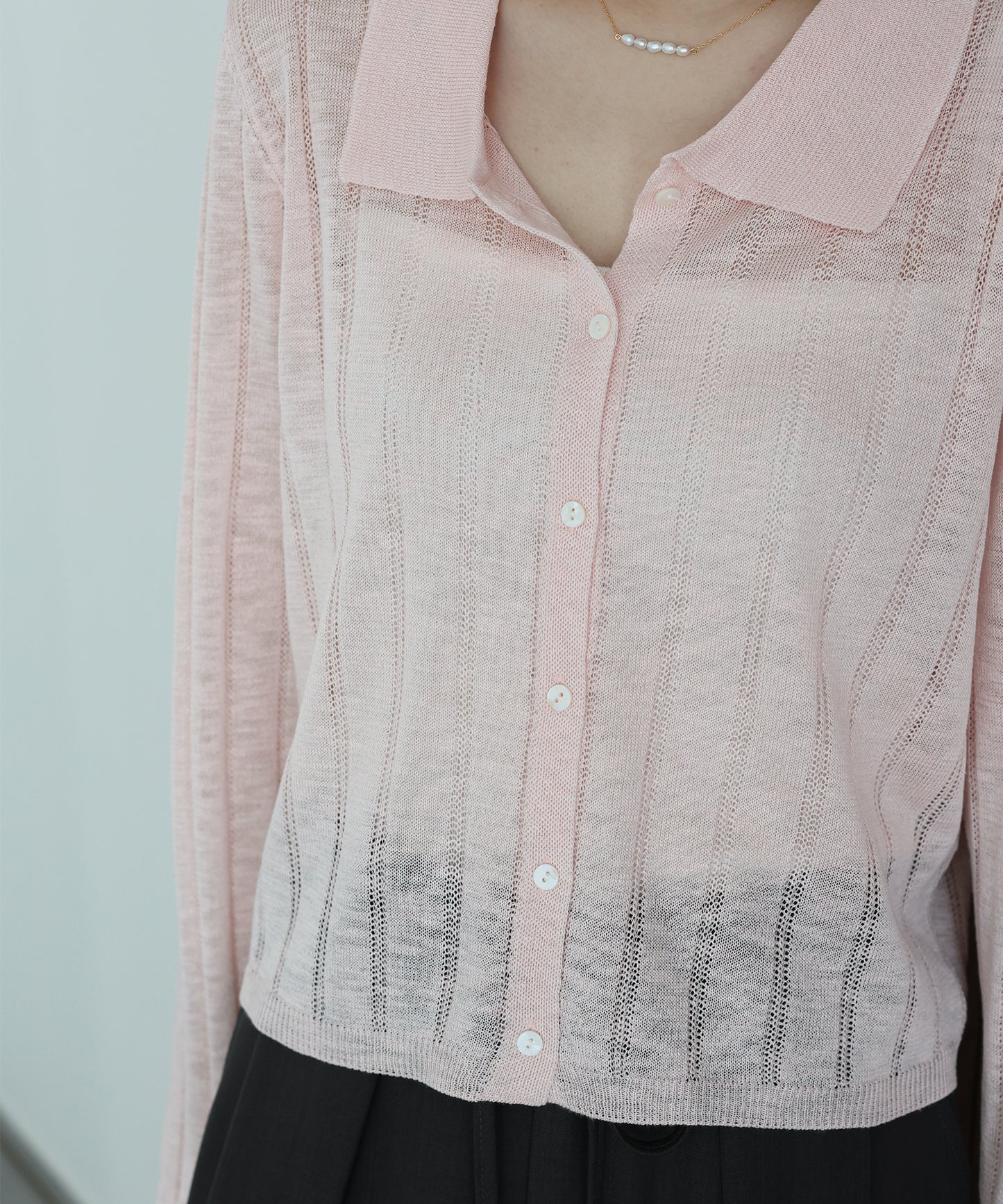 【早割5％OFF】シアーポロニットカーディガン【ネコポス】