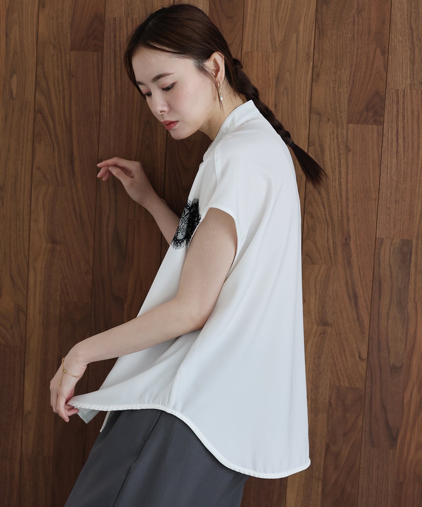 【早割5％OFF】レースドッキングフレンチスリーブブラウス【メール便】