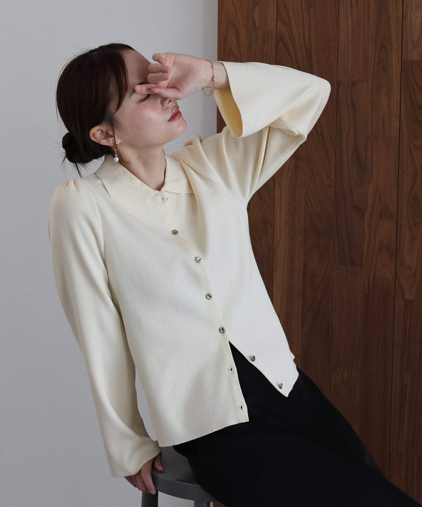 【早割5％OFF】ニュアンスボタンコンパクトポロカーディガン