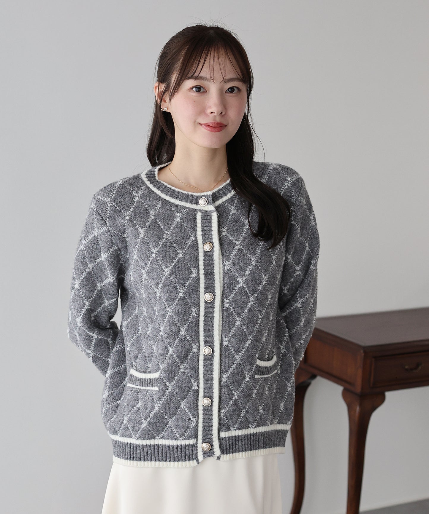 スクエアジャガードカーディガン