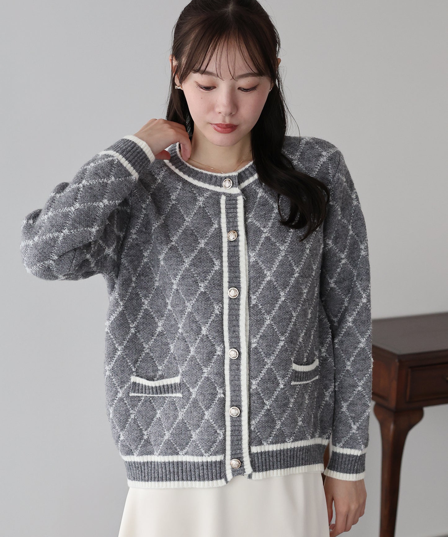 スクエアジャガードカーディガン