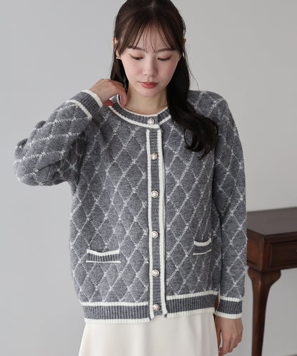 スクエアジャガードカーディガン