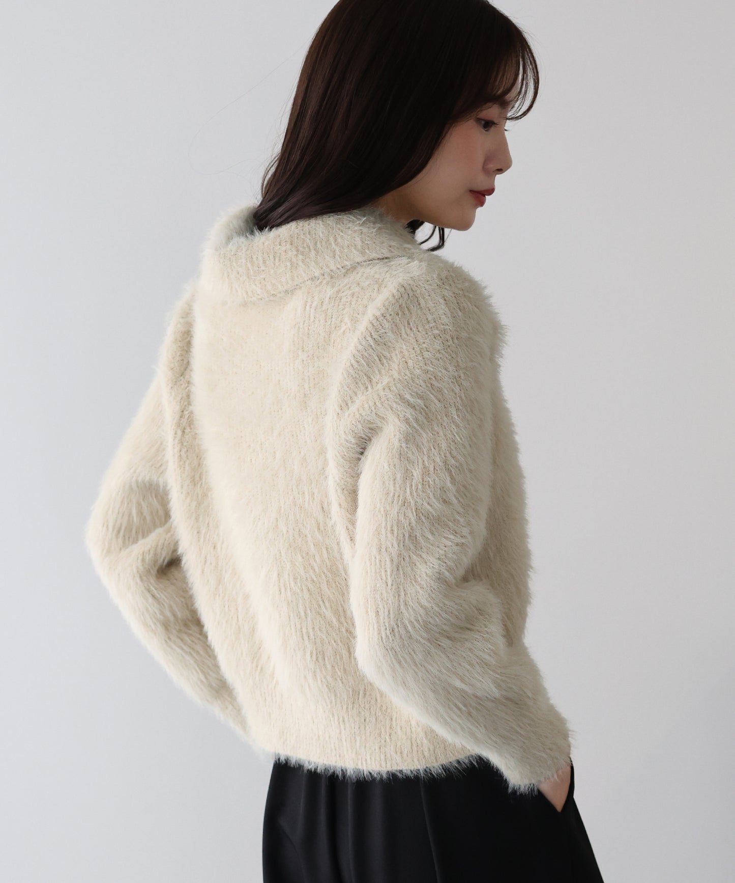 【早割5％OFF】シャギーポロ襟カーディガン