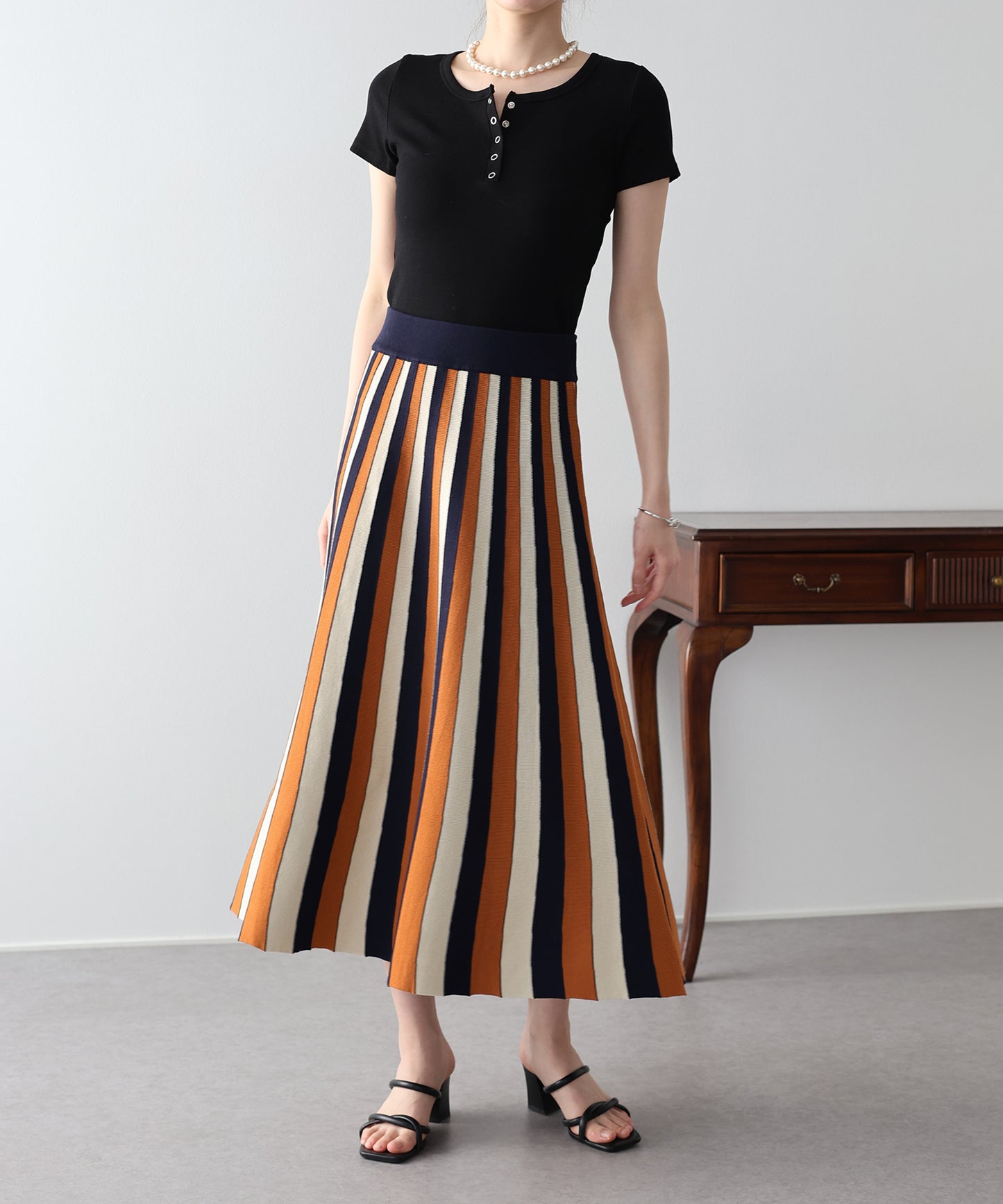 配色ニットスカート