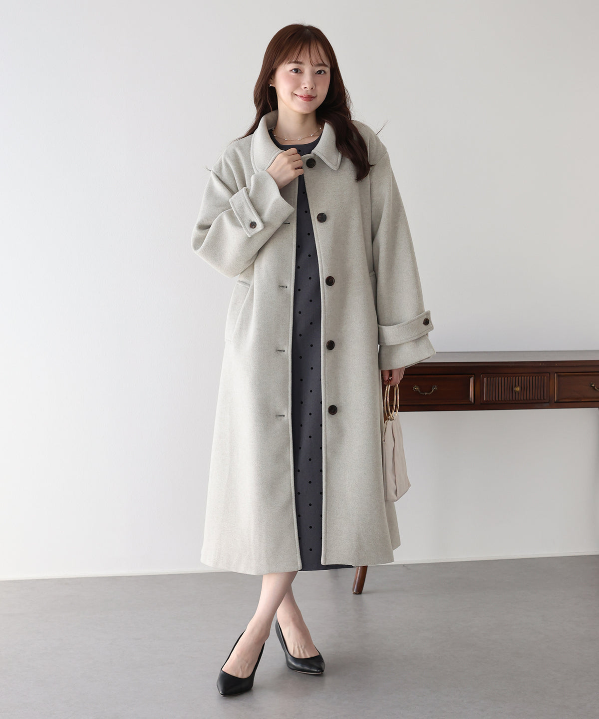 【早割5％OFF】ウール混ウエストベルトロングコート
