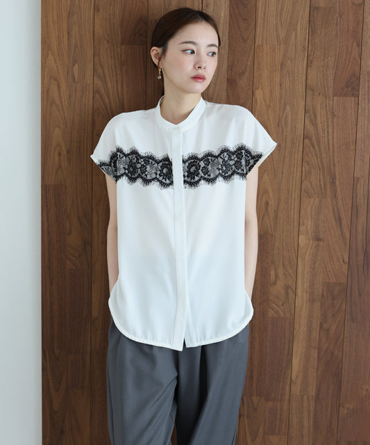 【早割5％OFF】レースドッキングフレンチスリーブブラウス【メール便】