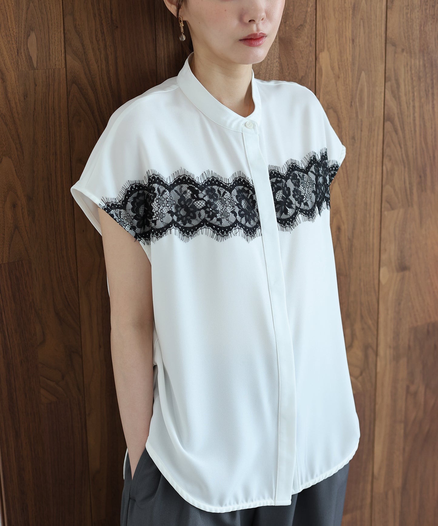 【早割5％OFF】レースドッキングフレンチスリーブブラウス【メール便】