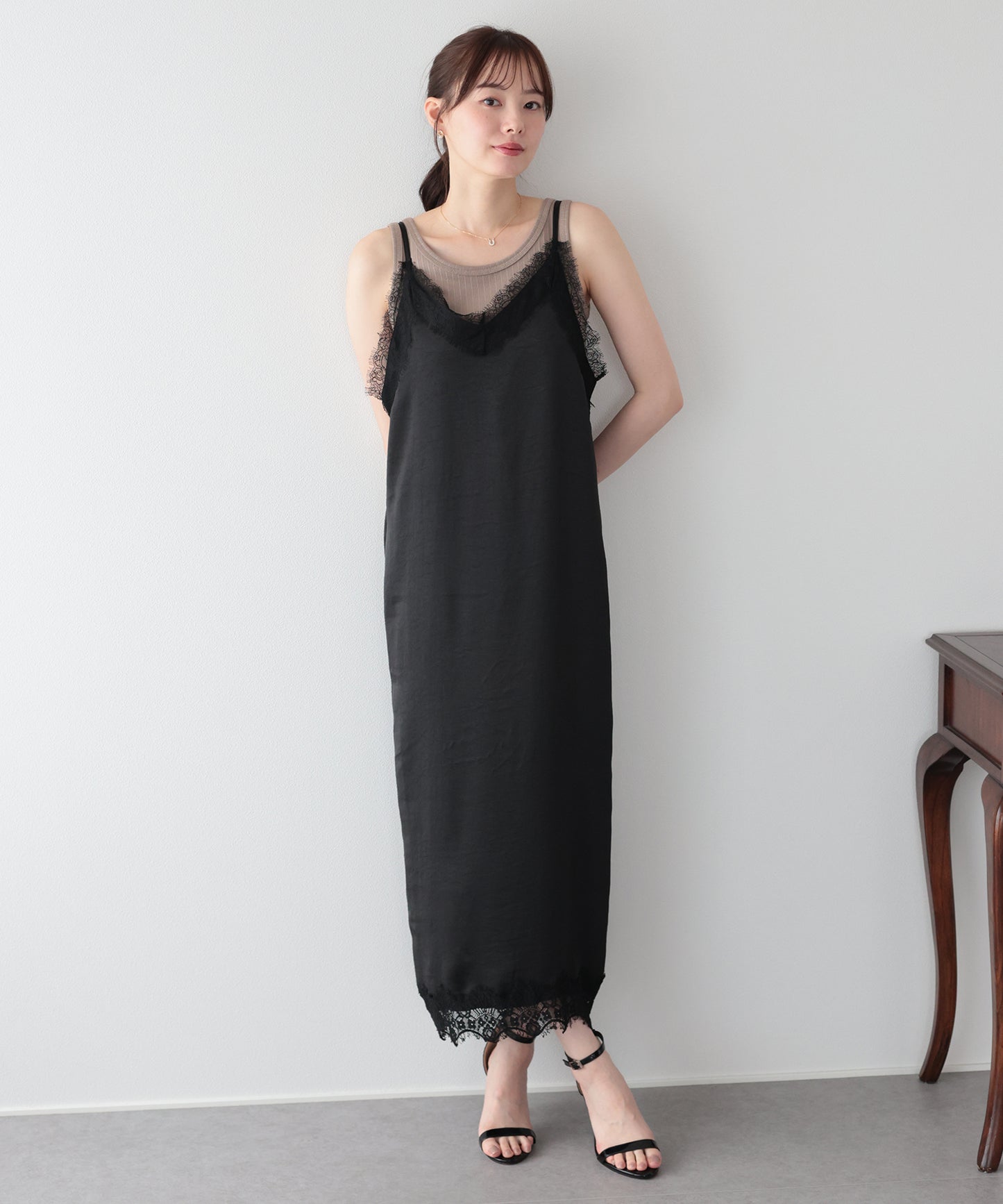 【早割5％OFF】レーストリムキャミワンピース