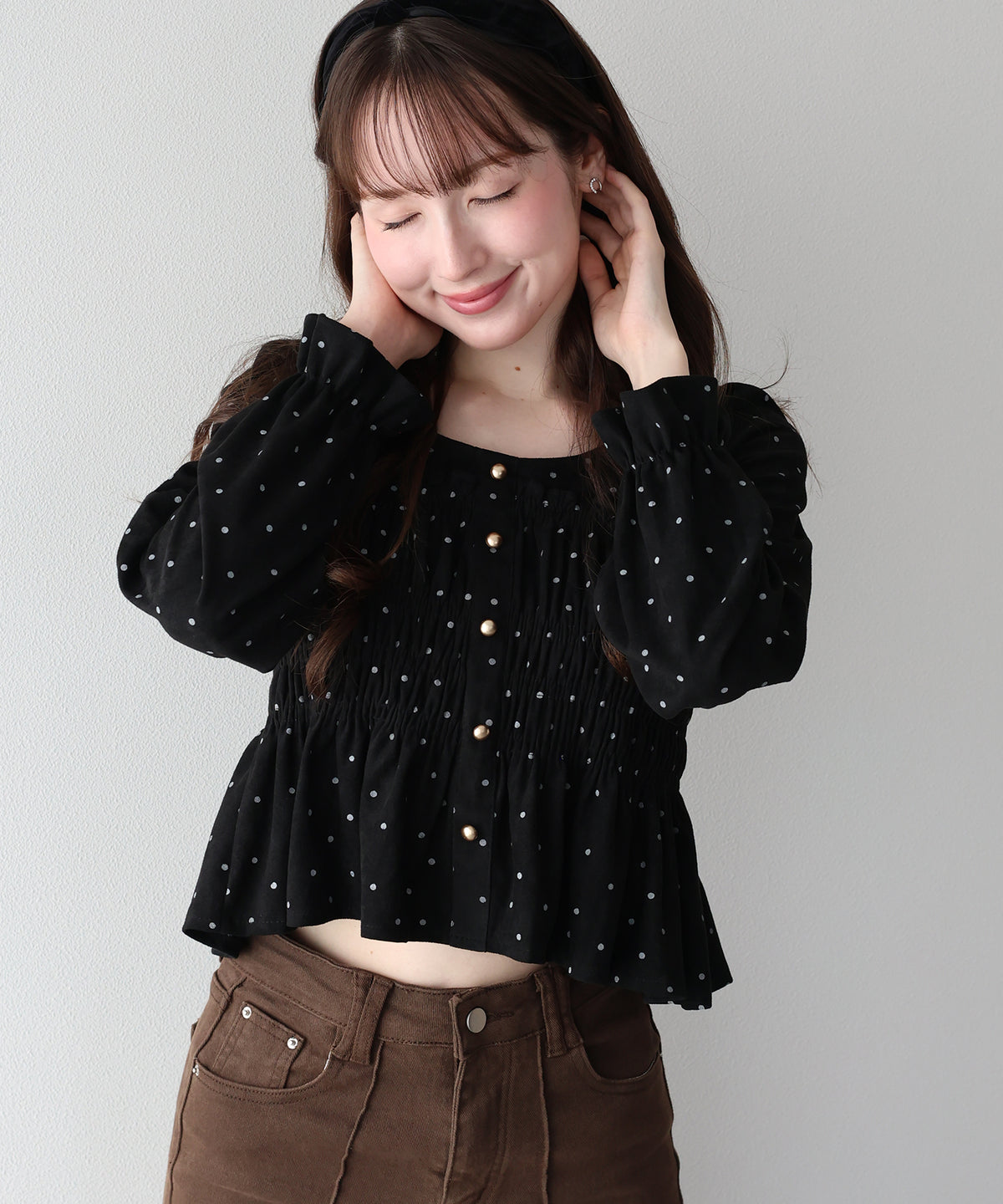 【早割5％OFF】《5色展開》スウェードドットシャーリングブラウス【メール便】