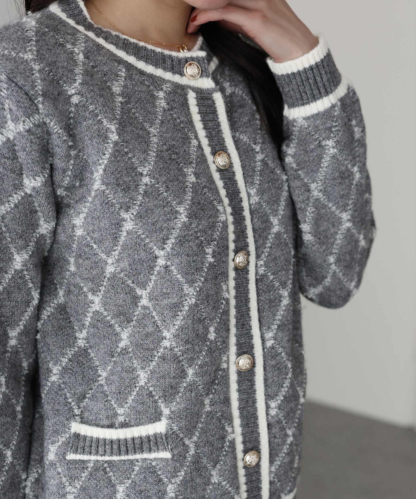 スクエアジャガードカーディガン