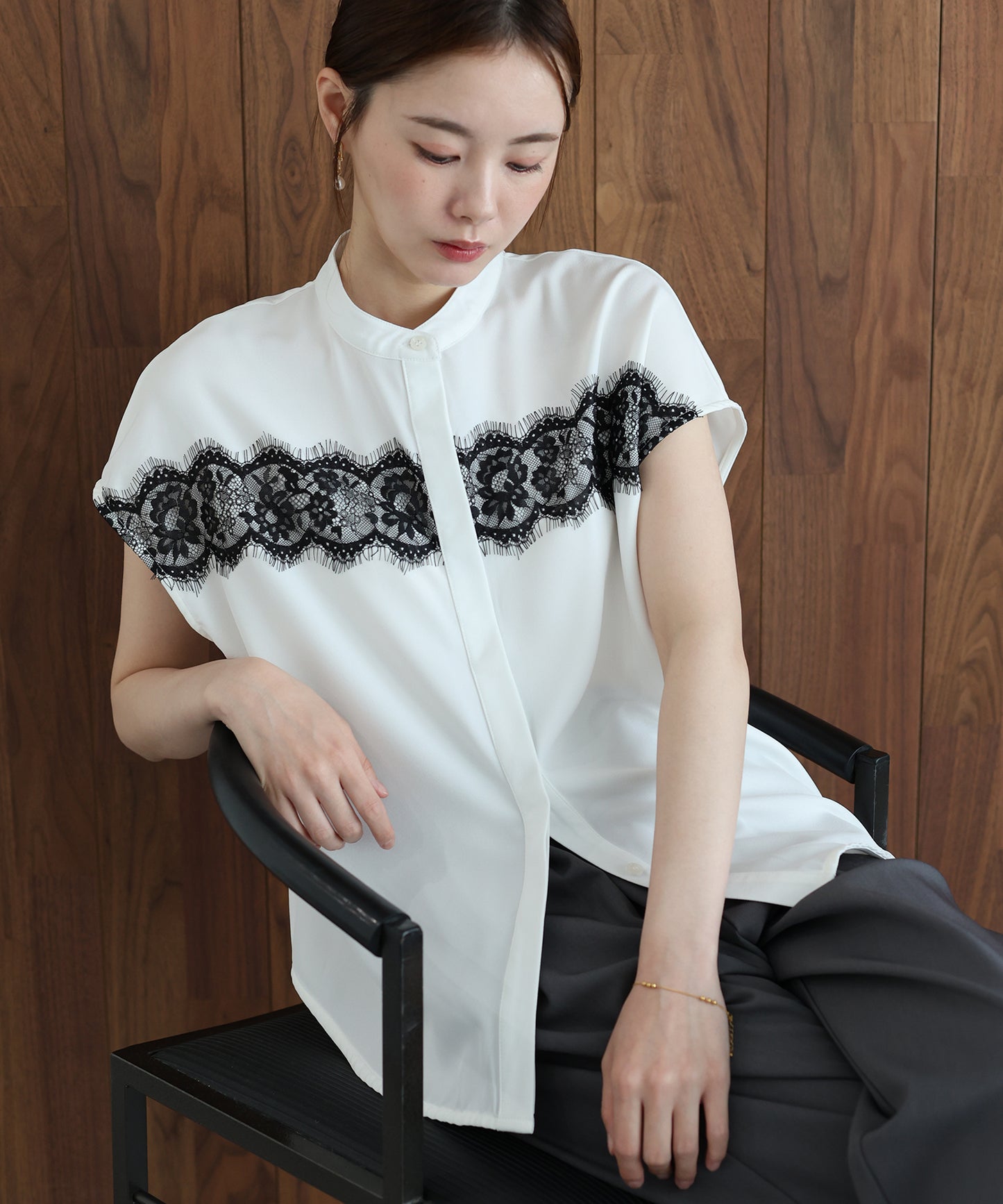 【早割5％OFF】レースドッキングフレンチスリーブブラウス【メール便】