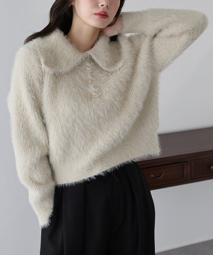 【早割5％OFF】シャギーポロ襟カーディガン