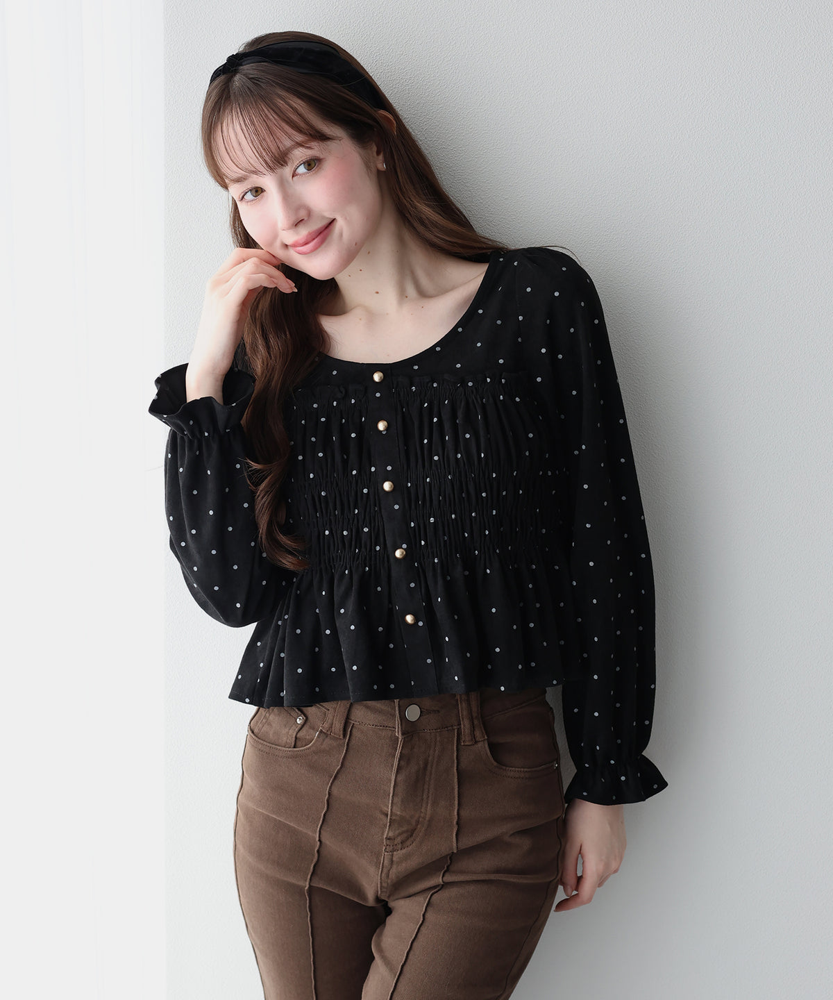 【早割5％OFF】《5色展開》スウェードドットシャーリングブラウス【メール便】