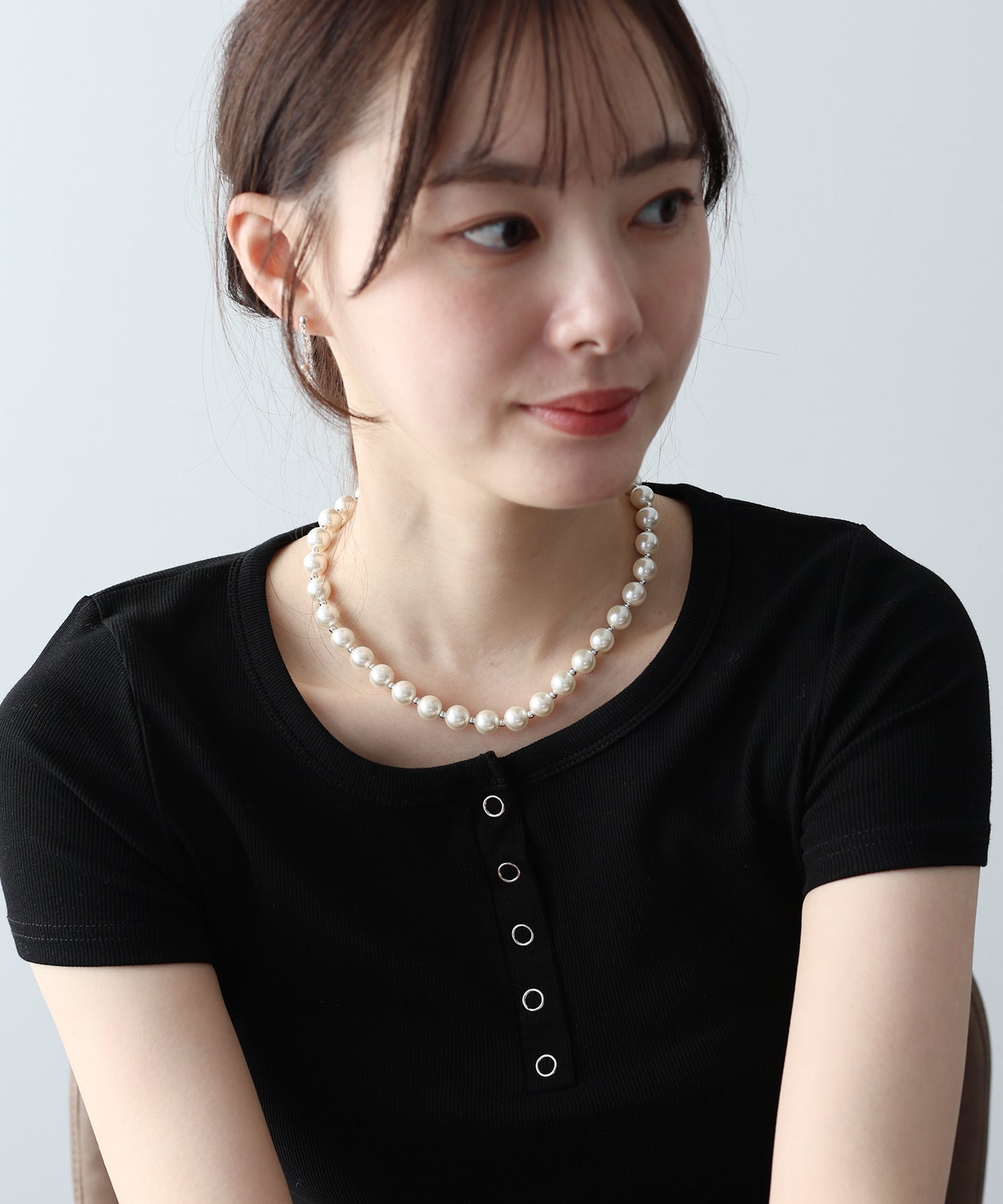 ブラック/パール シルバービーズネックレス【ネコポス】