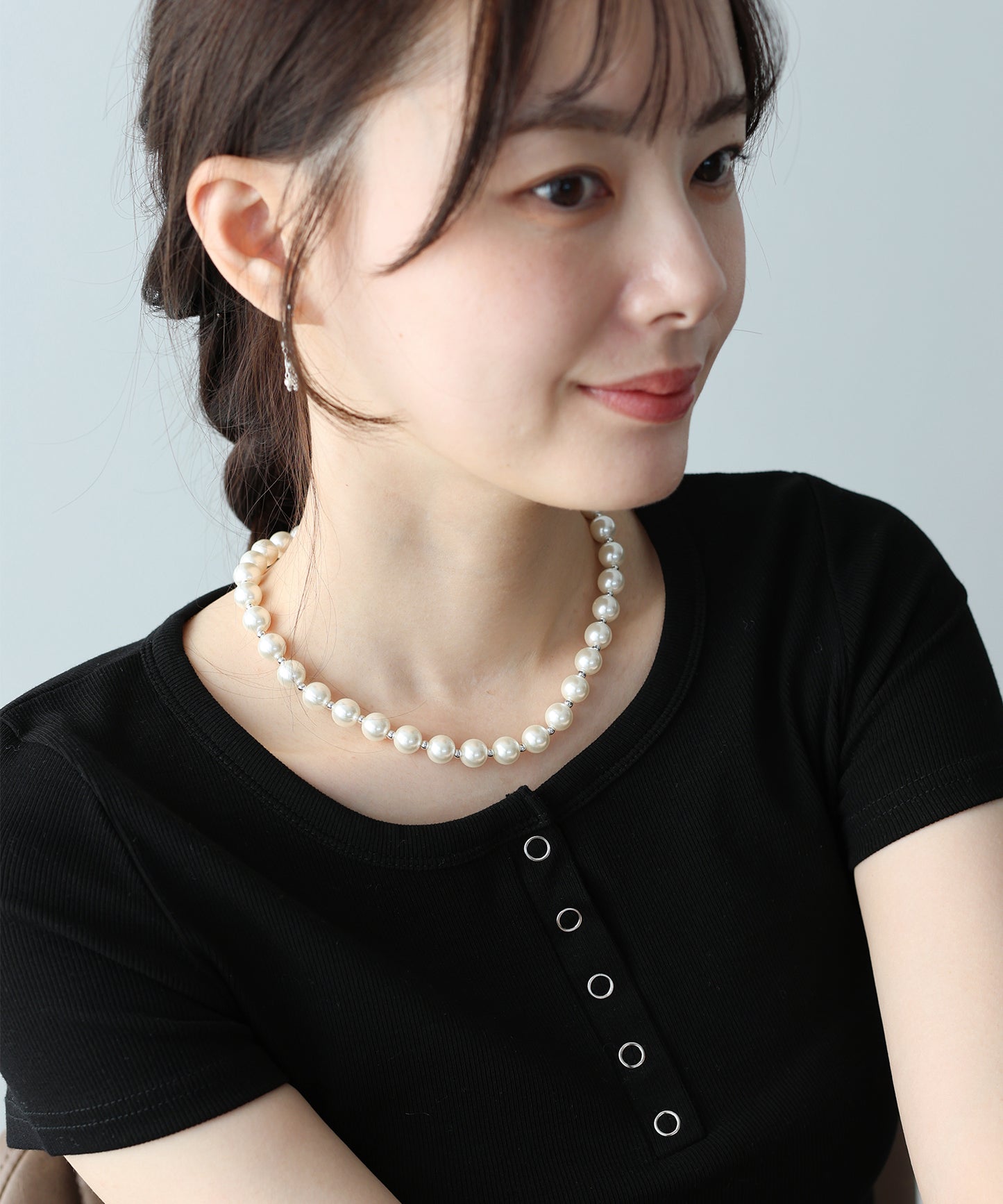 ブラック/パール シルバービーズネックレス【ネコポス】