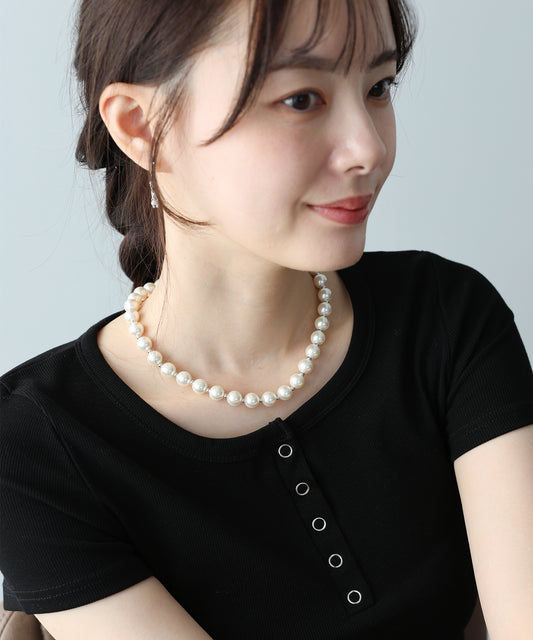 ブラック/パール シルバービーズネックレス【ネコポス】