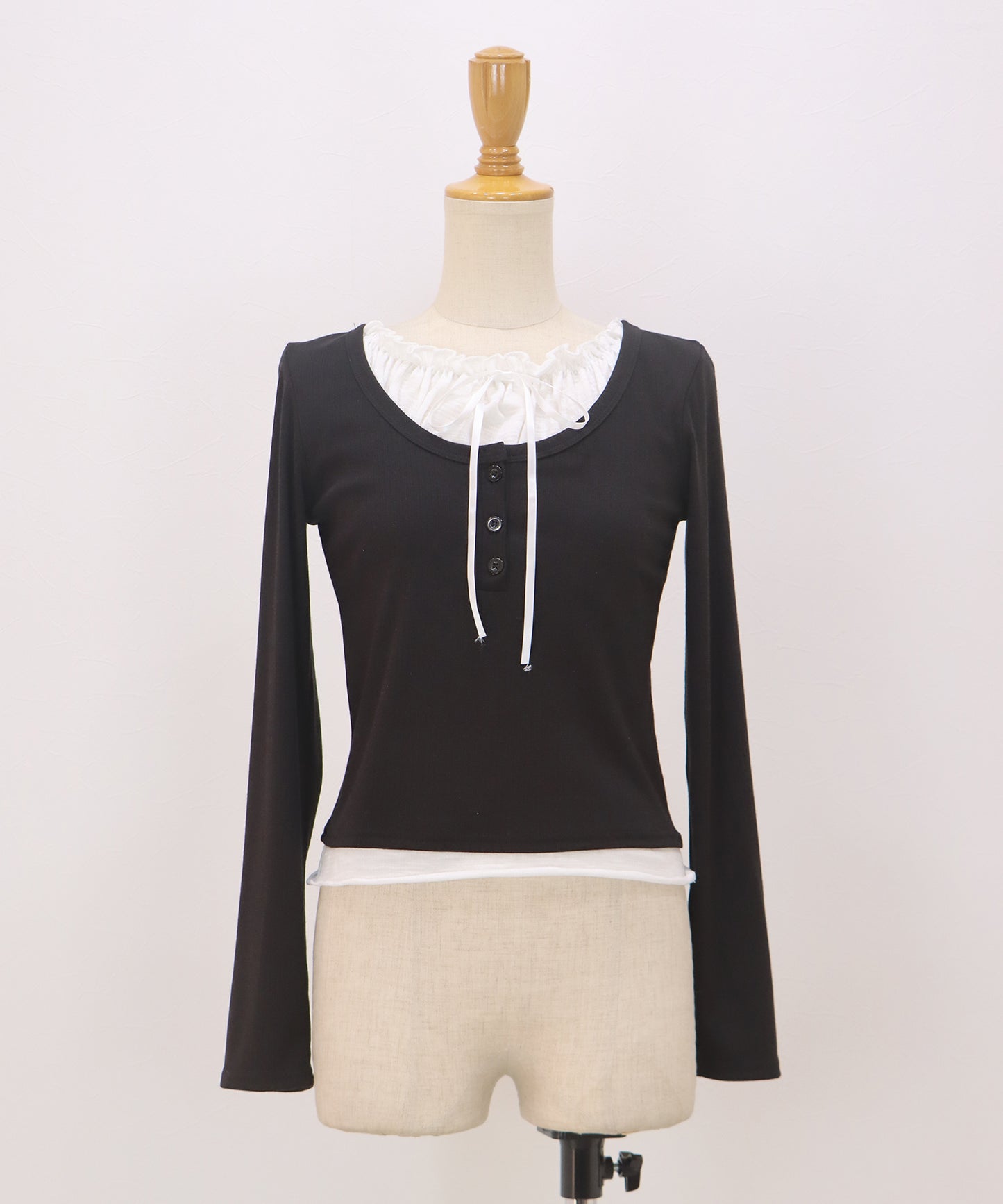 【早割5％OFF】ギャザーリボンレイヤードTシャツ【ネコポス】