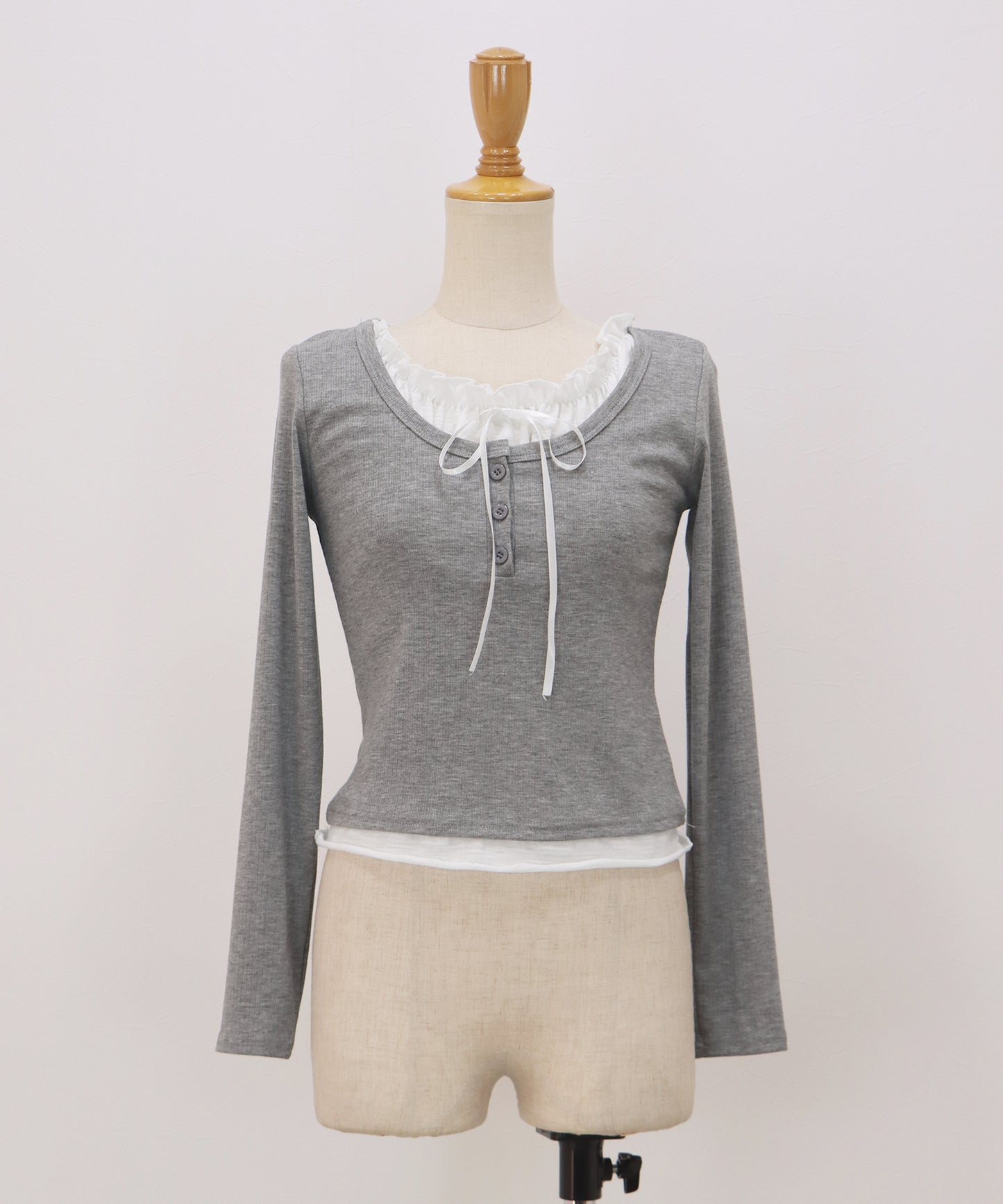 【早割5％OFF】ギャザーリボンレイヤードTシャツ【ネコポス】