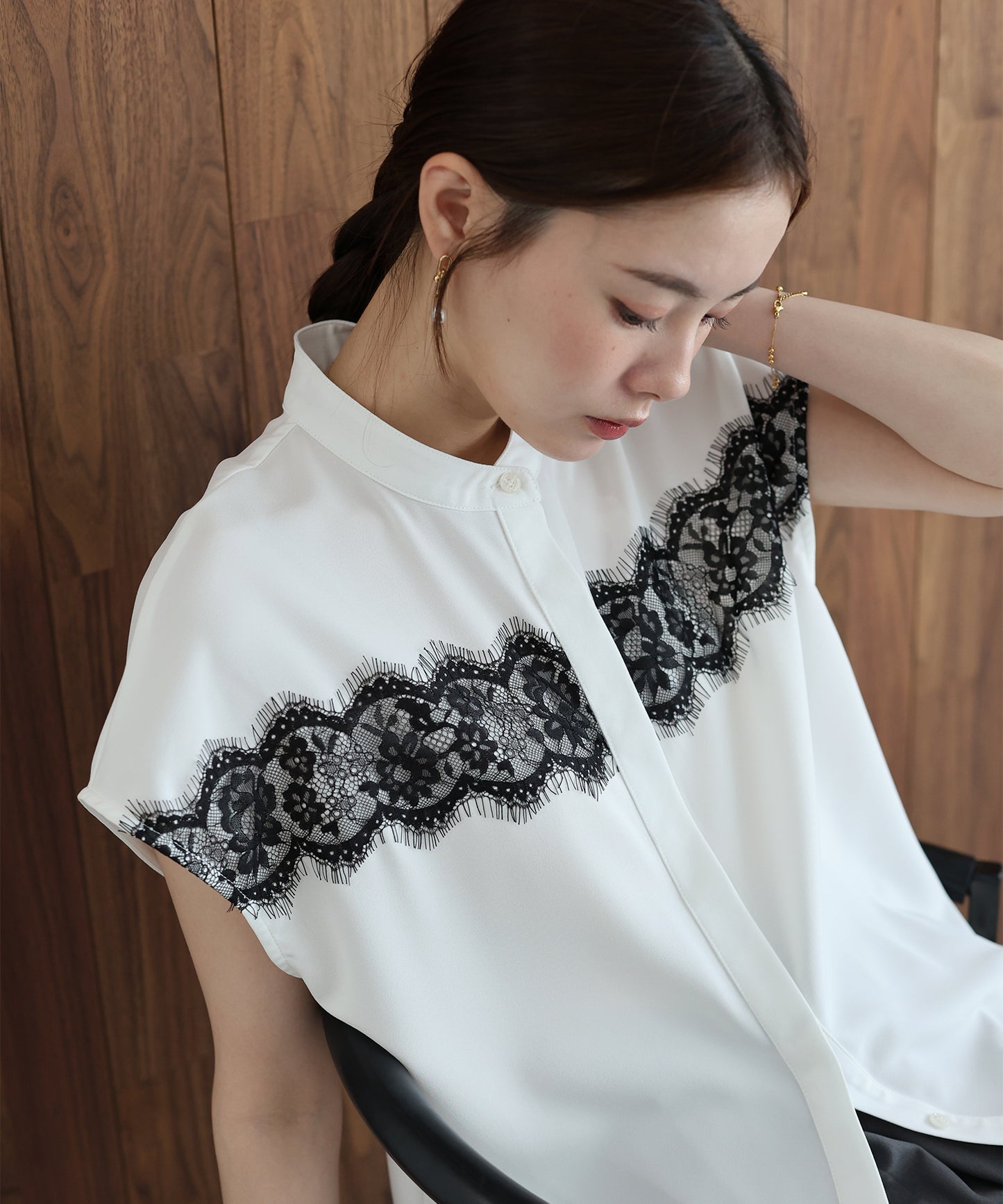 【早割5％OFF】レースドッキングフレンチスリーブブラウス【メール便】