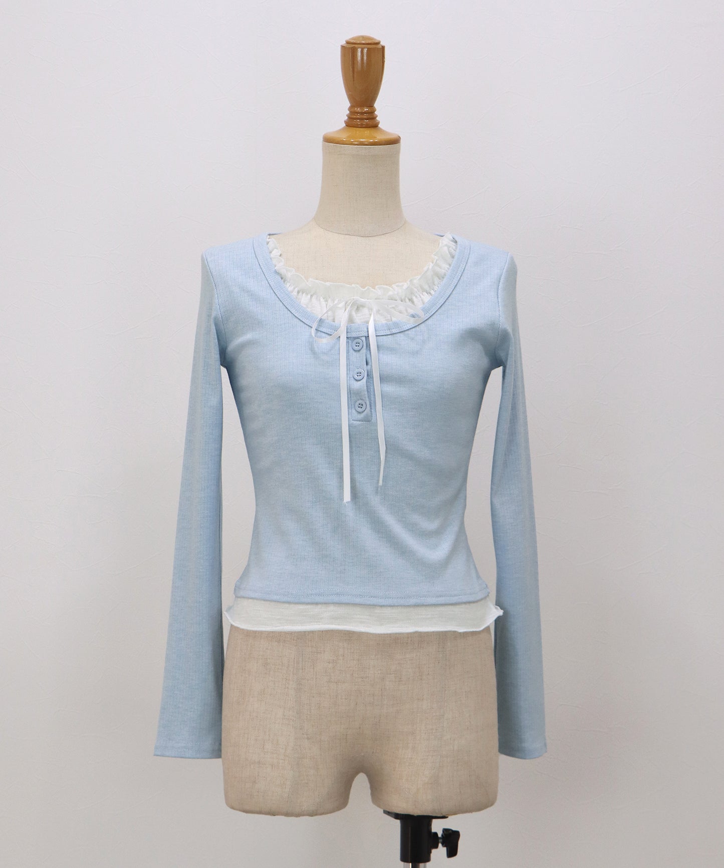 【早割5％OFF】ギャザーリボンレイヤードTシャツ【ネコポス】