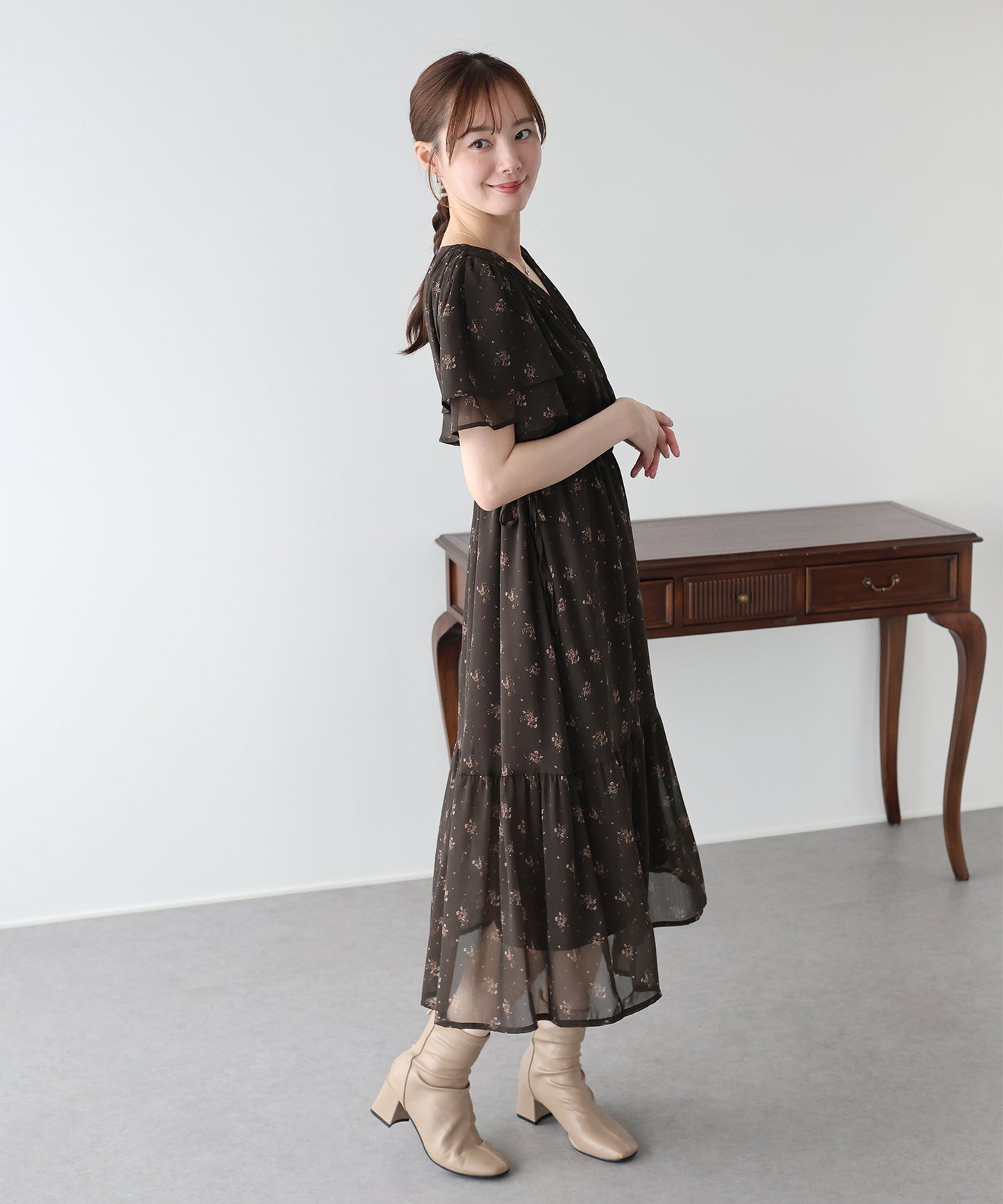 《選べる着丈》シフォンプリントカシュクールワンピース