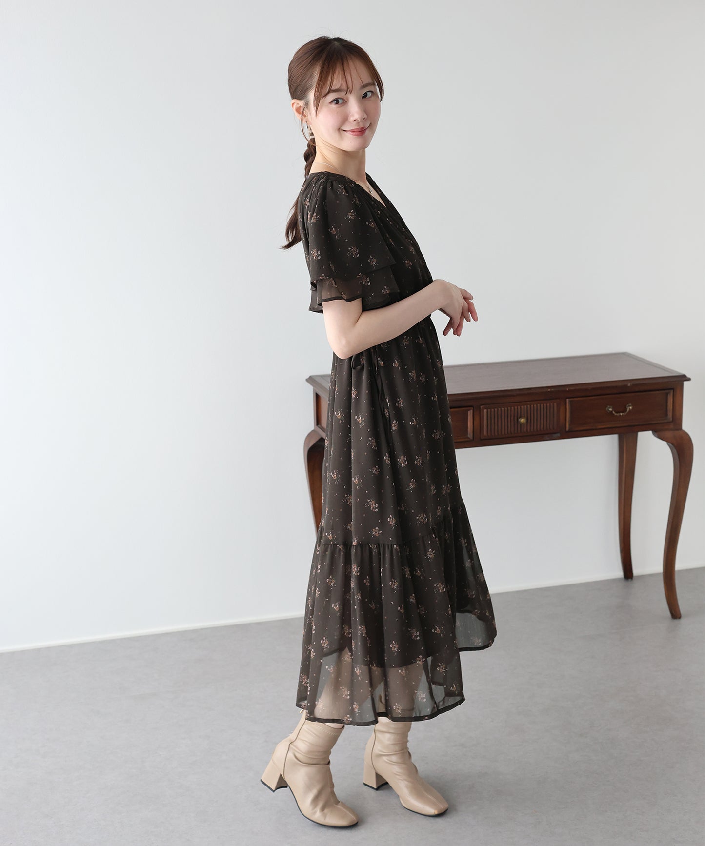 《選べる着丈》シフォンプリントカシュクールワンピース
