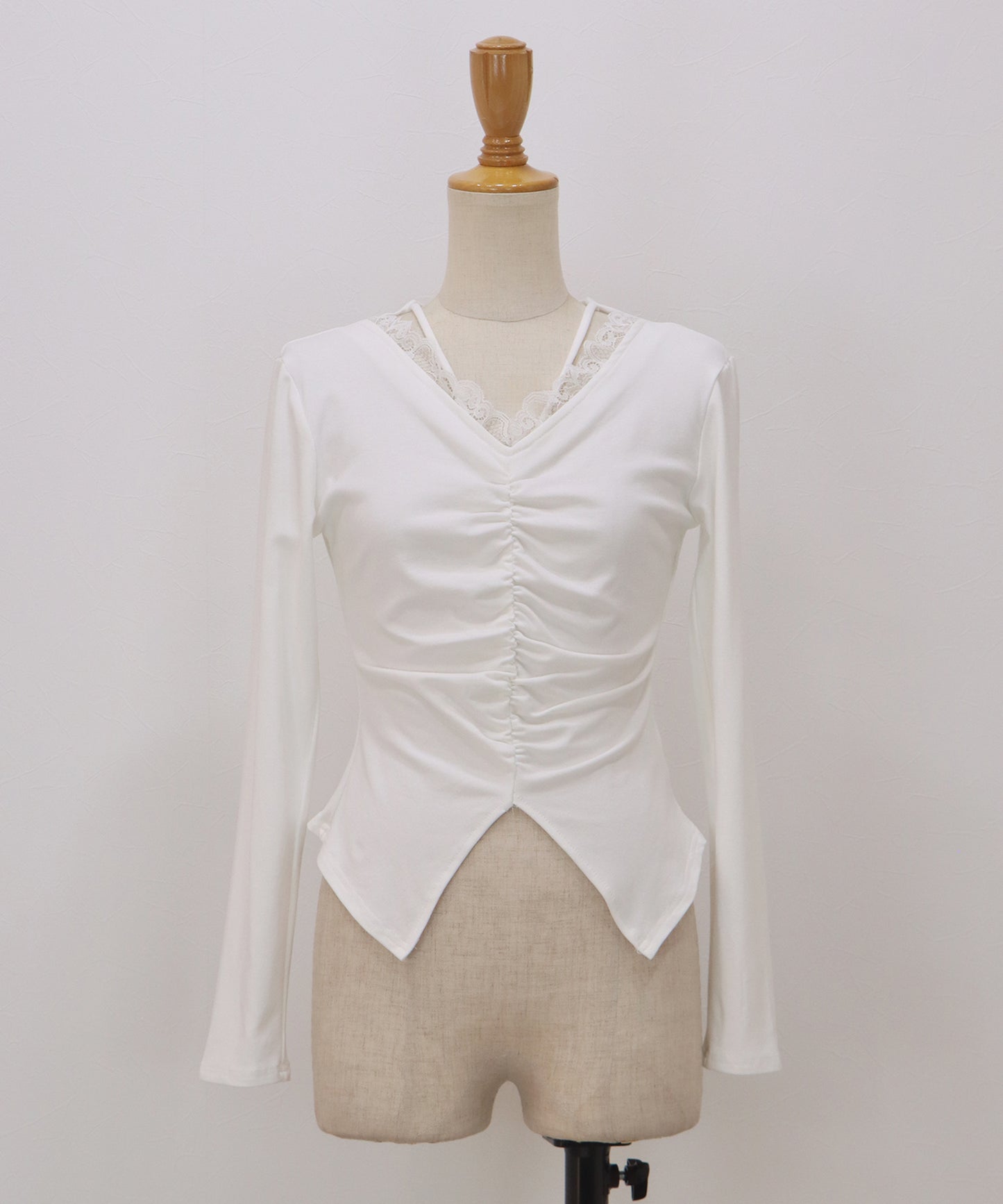 【早割5％OFF】フロントギャザーレースカットソー【ネコポス】