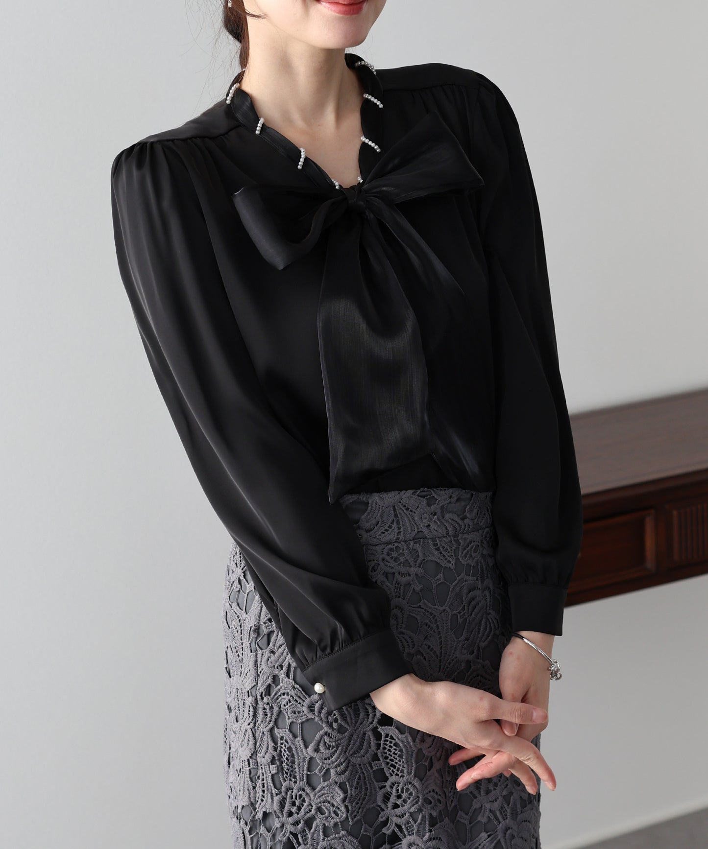 ミニパールボウタイブラウス【ネコポス】