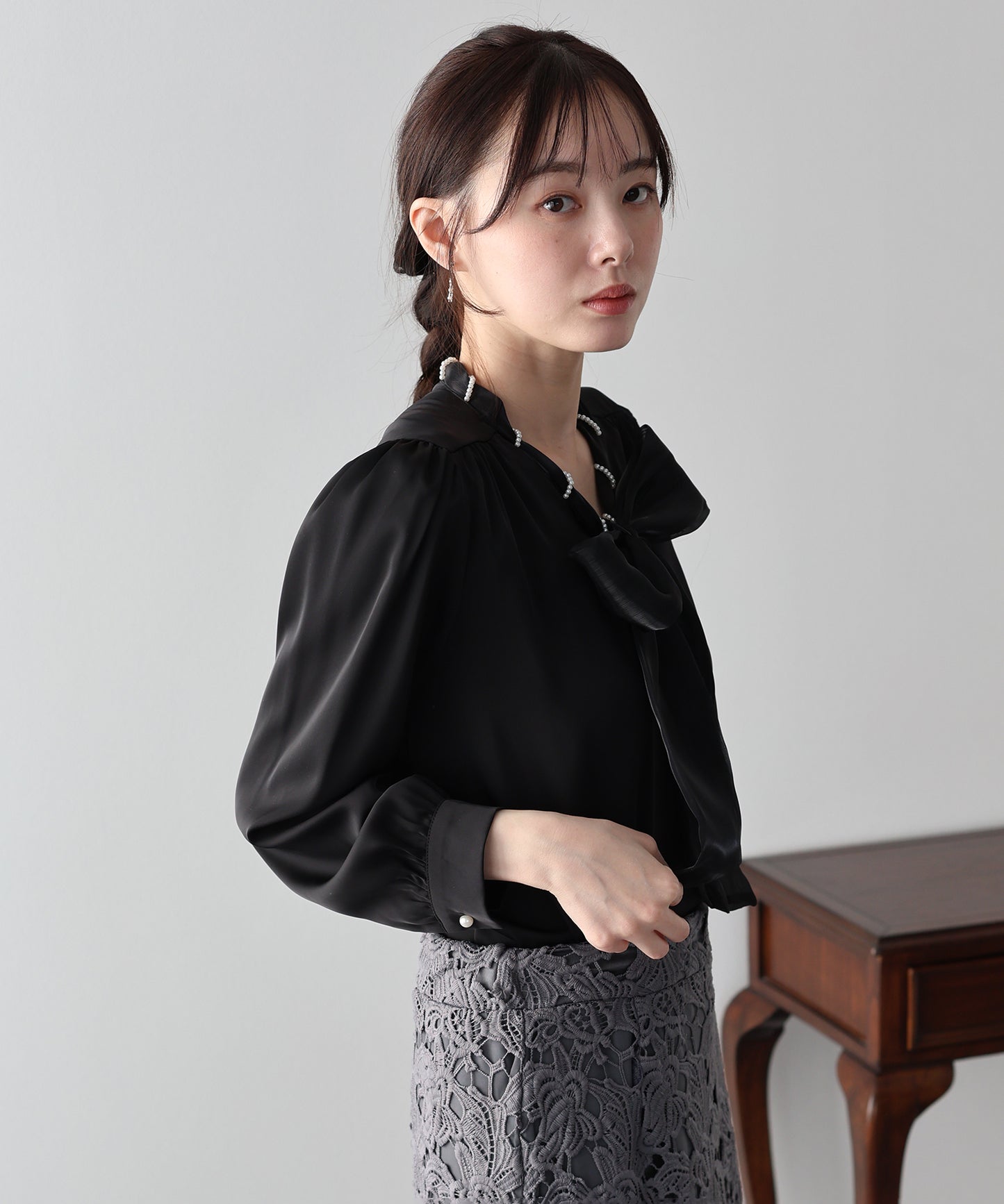 ミニパールボウタイブラウス【ネコポス】