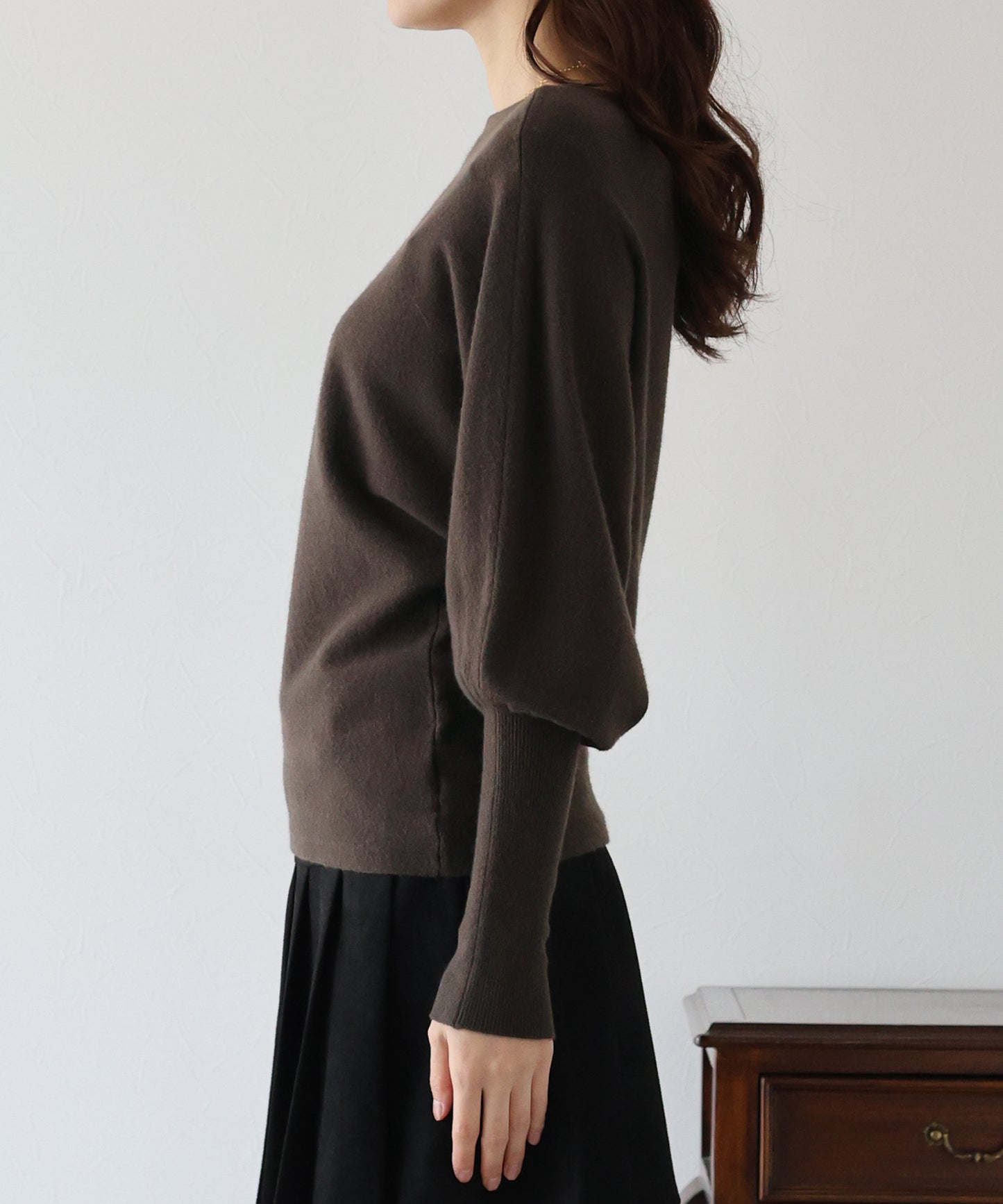 ウール混ボリュームスリーブドルマンニット