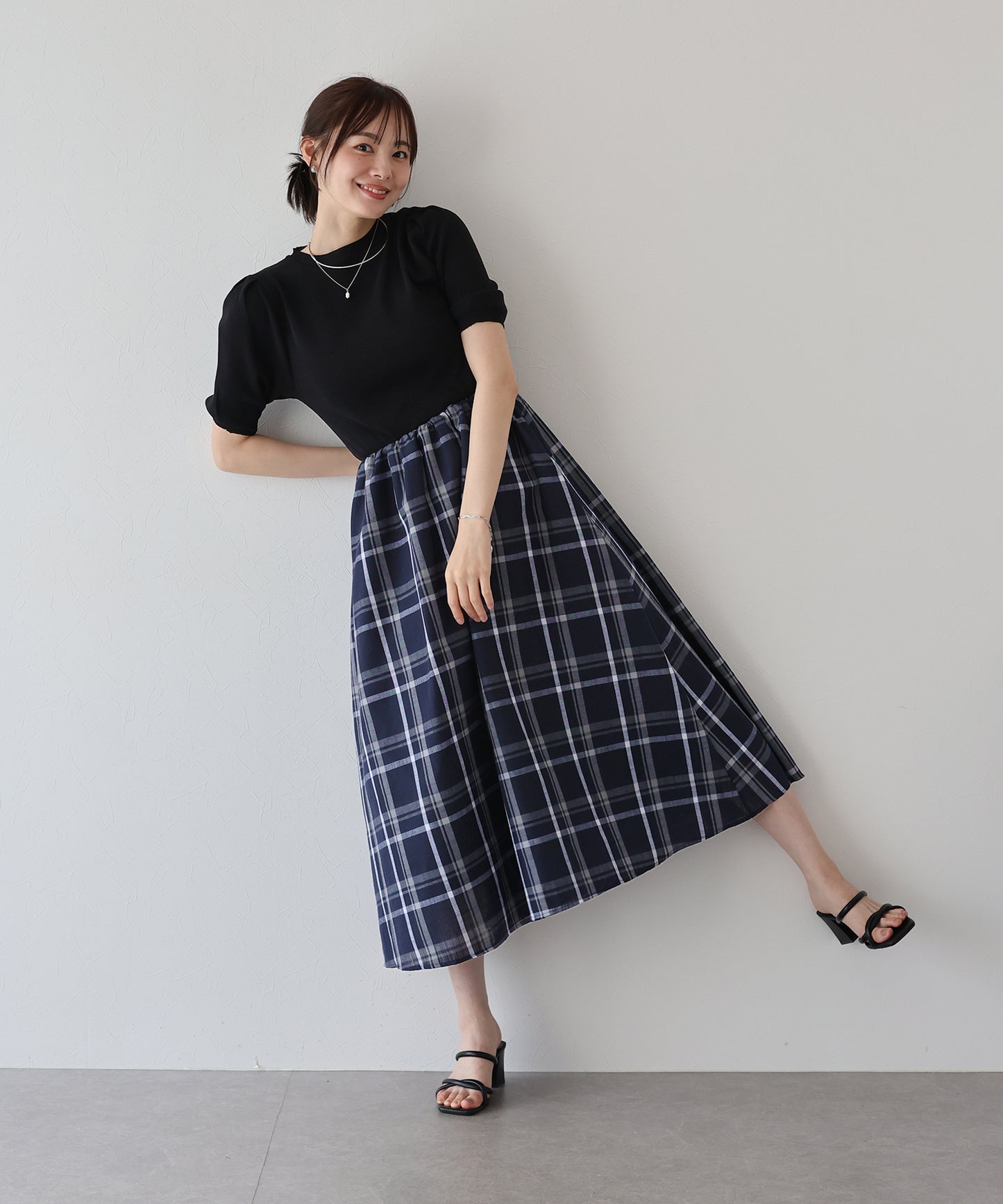 【TIME SALE】チェックドッキングワンピース